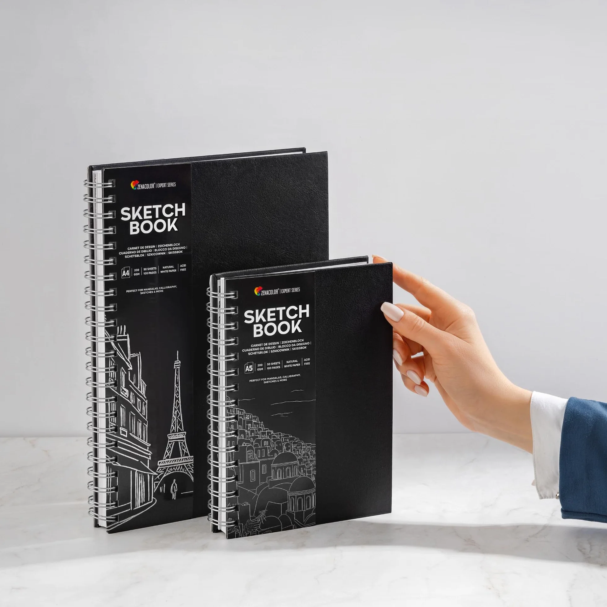 Zenacolor Sketchbook A4 Copertina Rigida 200 g/m² 50 fogli Album da Disegno a Spirale