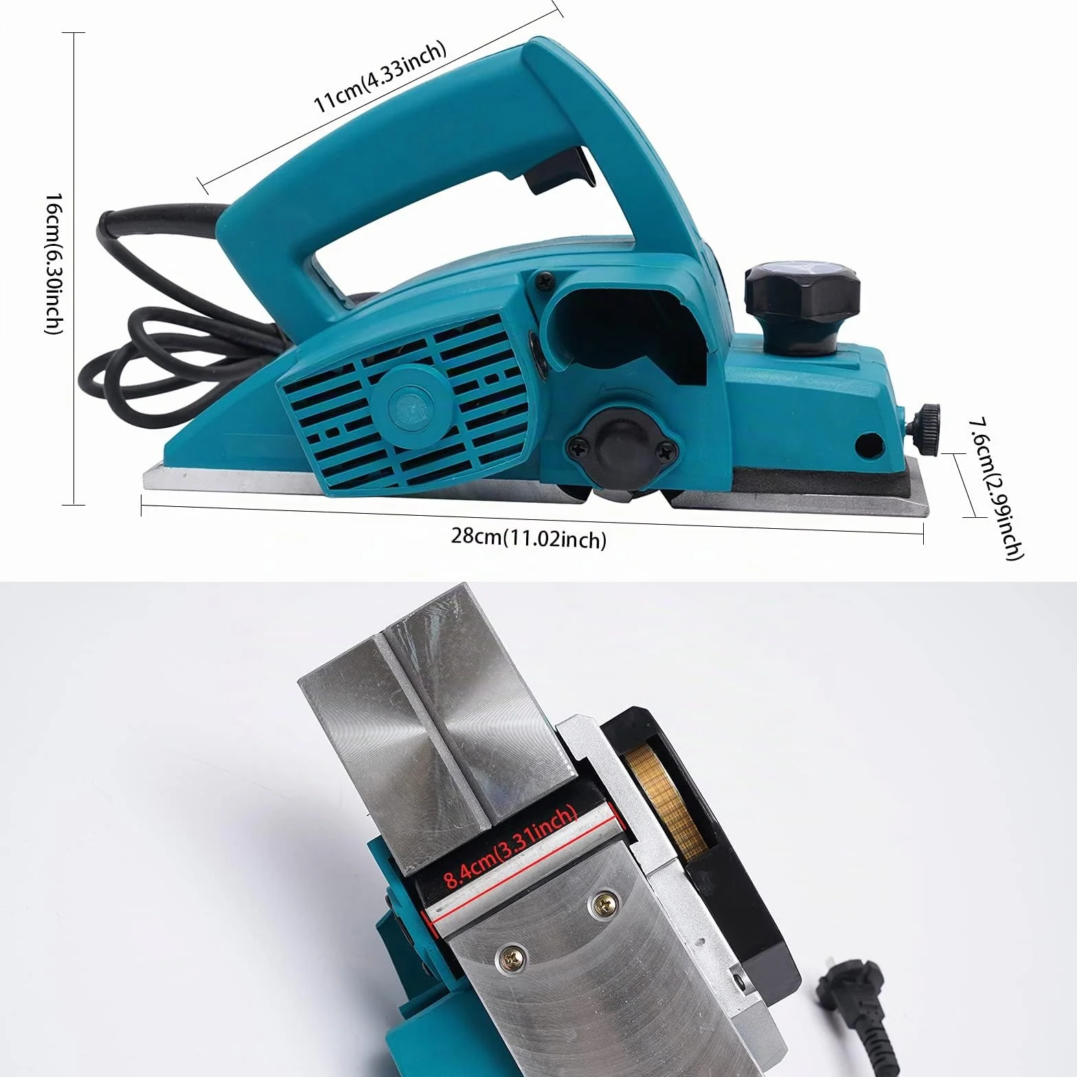 Pialla professionale elettrica | 800 W | Larghezza piallatura 82 mm | Profondità max 2 mm | Vassoio svasato piatto | Potente per legno | Pannelli