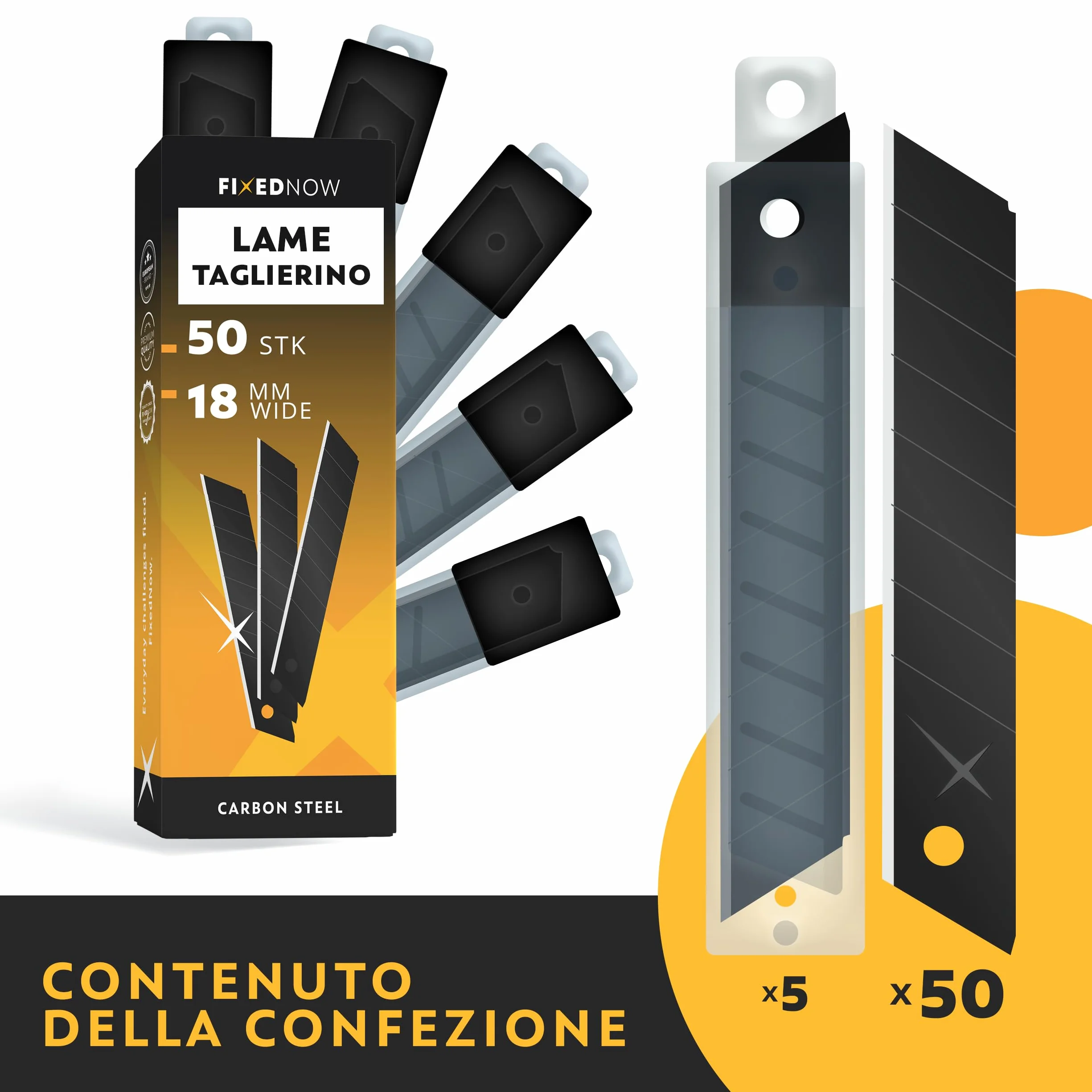 50 x Lame Taglierino 18 mm in acciaio al carbonio giapponese extra affilate - Lame Cutter 18mm di Ricambio per Taglierini e Cutter - Lame per Taglierino di Precisione