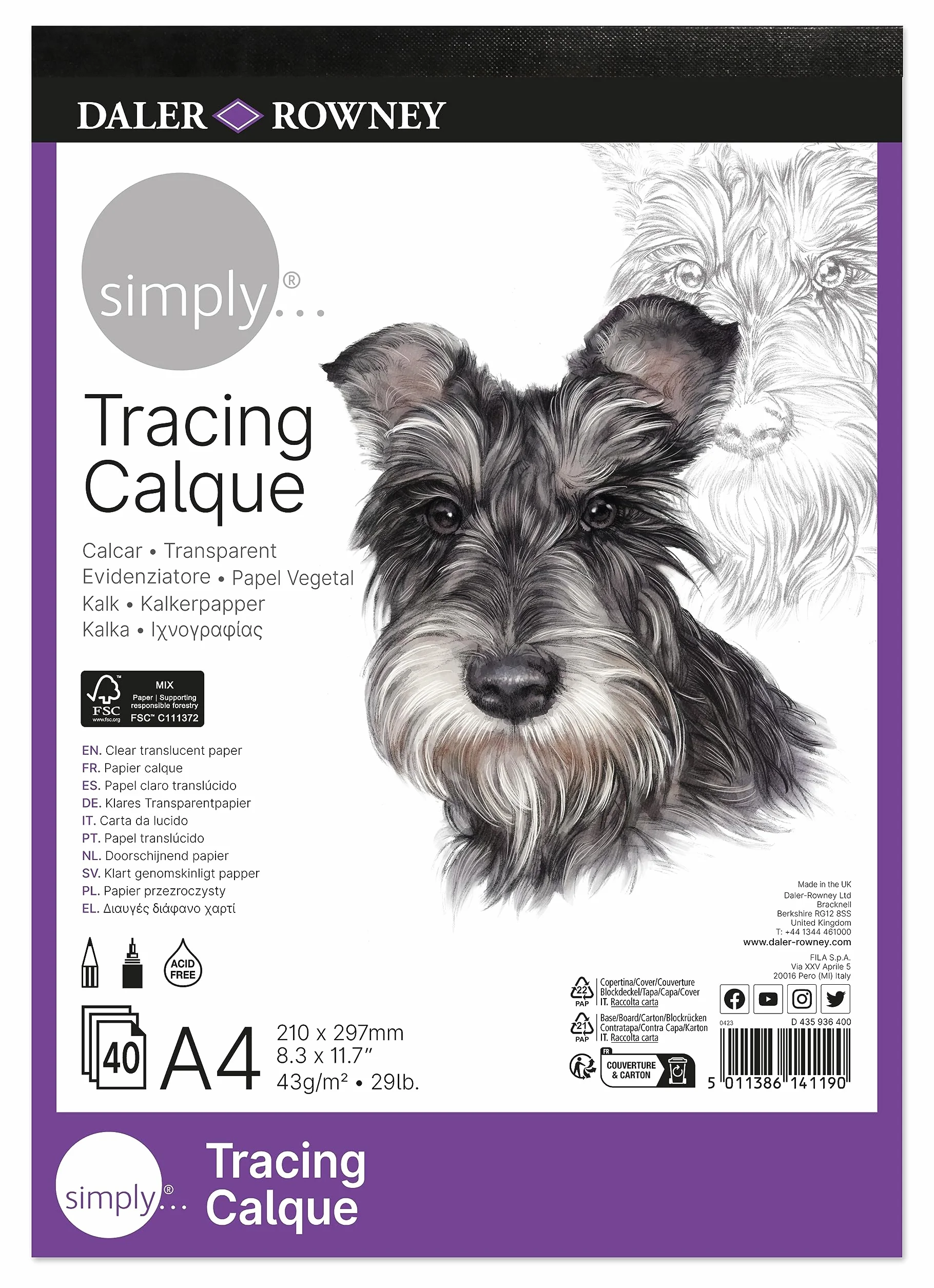 Daler Rowney Simply Blocco di carta da lucido 43g/m 40 fogli