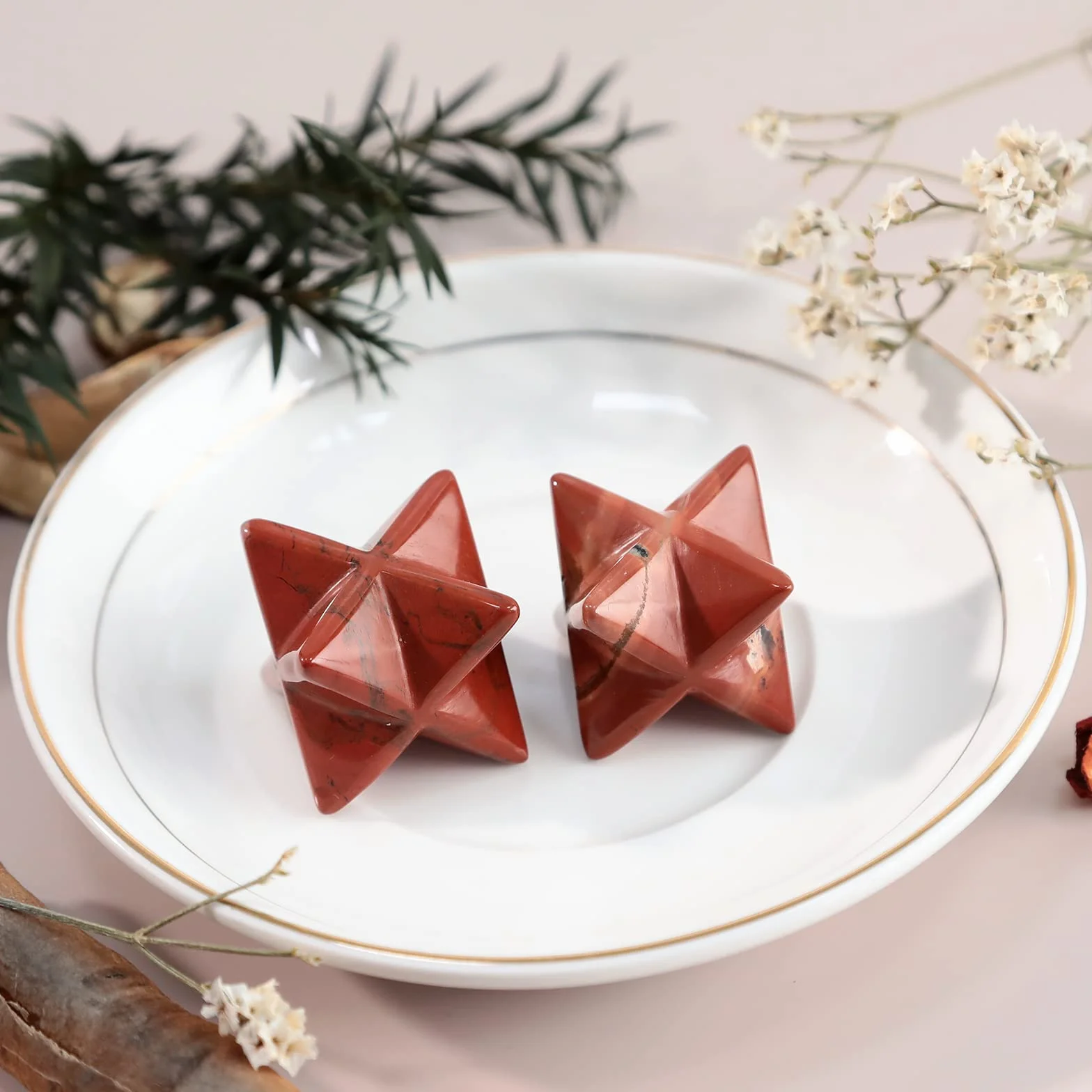 Diaspro Rosso Naturale Merkaba 1 Pollice, Protezione Meditazione Generatore Energia Guarigione Chakra Stella Sei Punte