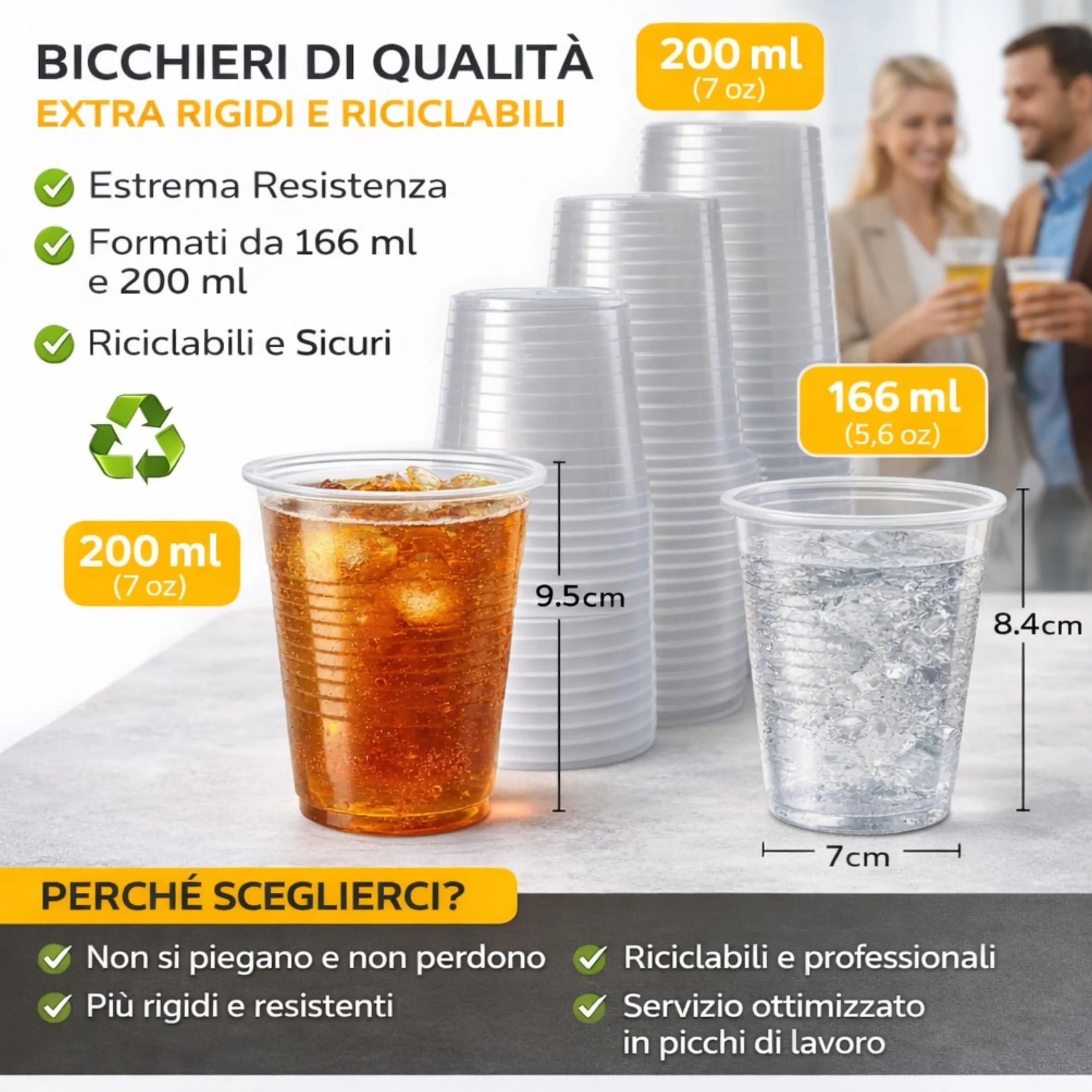 Bicchieri Trasparenti 166 ml 1000 Pezzi Riciclabili Extra Resistenti