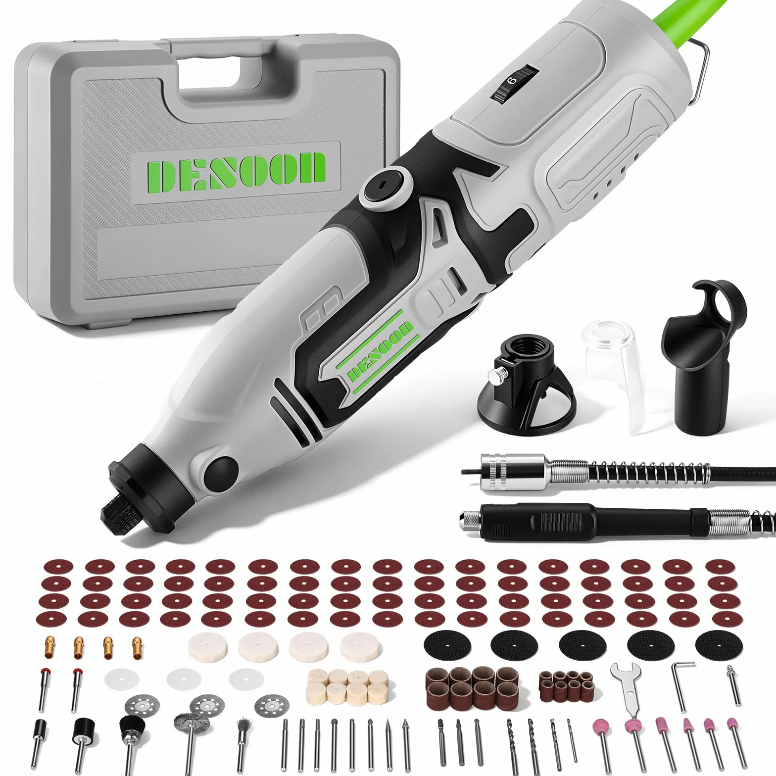 DESOON Utensile Multifunzione 170W, 145 Accessori, 6 Velocità 10000-38000 RPM, Mini Trapano Elettrico Rotante, Mandrino 3.2mm