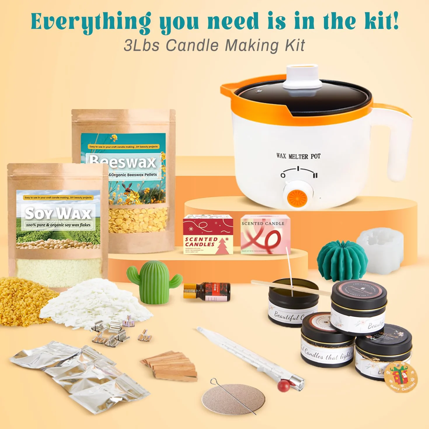 Ksedcon Kit Completo per la Creazione di Candele Profumate per Adulti – Include 900g di Cera di Soia, 454g di Cera d'Api, Set per Candele fai da te con Stampi – Il Regalo Fai-da-te Perfetto