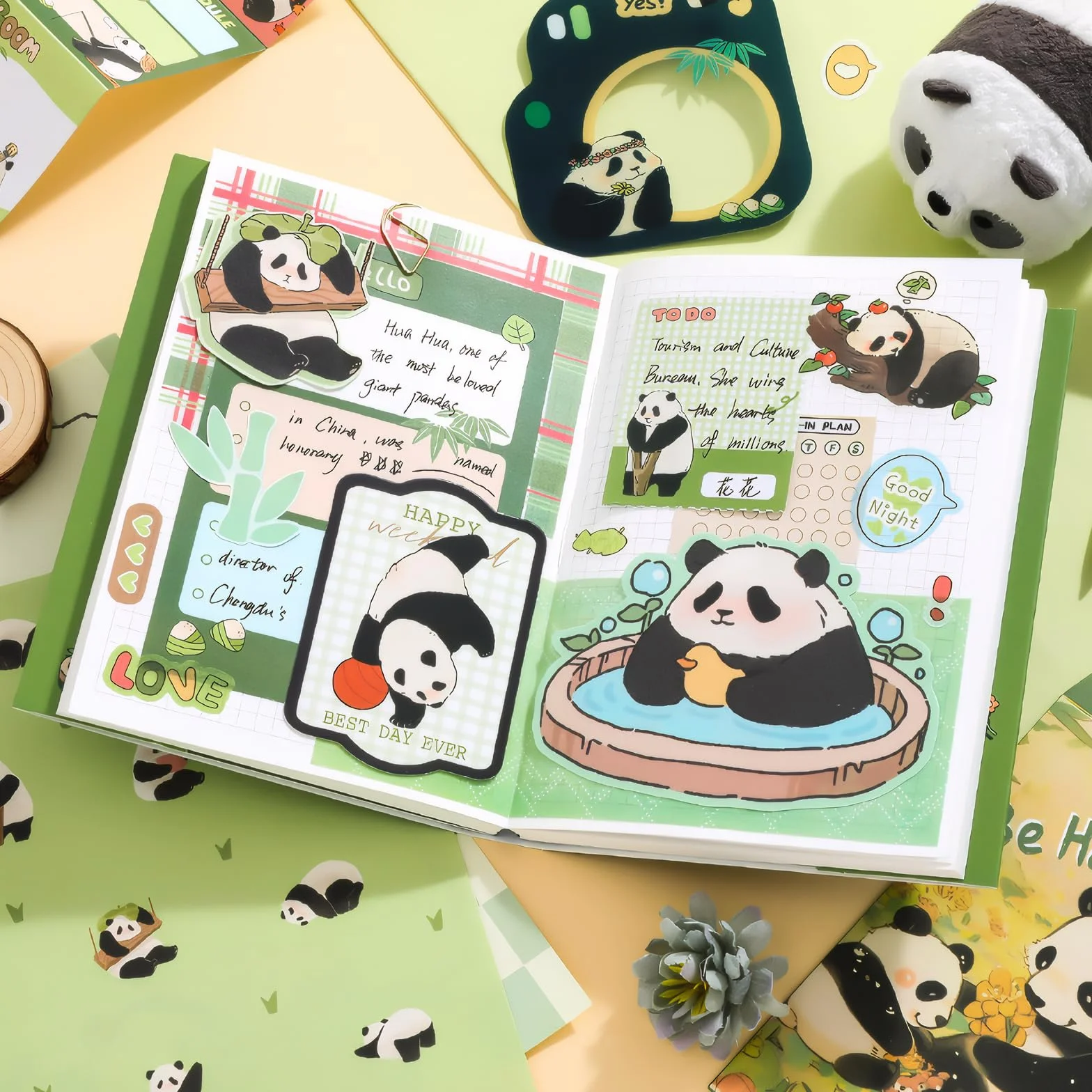SAVOSWEET Kit Scrapbooking Completo, Panda Set di Accessori per Scrapbook Estetico Bullet Journal, Set Fai Da Te con Quaderno A6, Nastro Washi, Adesivi, Carta Decorativa, Blocco Note, Biglie