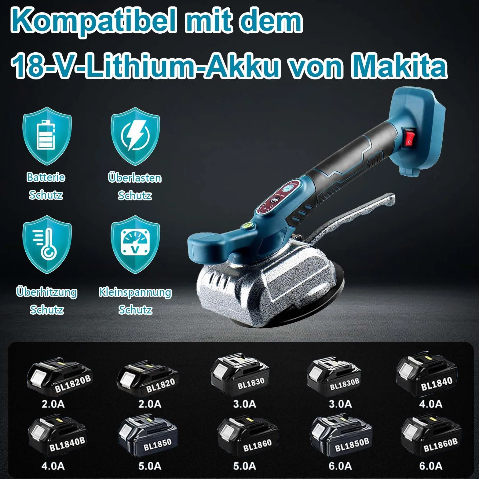 Vibratori per Piastrelle a Batteria,Vibratore per Piastrelle compatibile con batterie Makita da 18V,Macchina Elettrica per Piastrelle Portata Massima 100kg per la posa di piastrelle