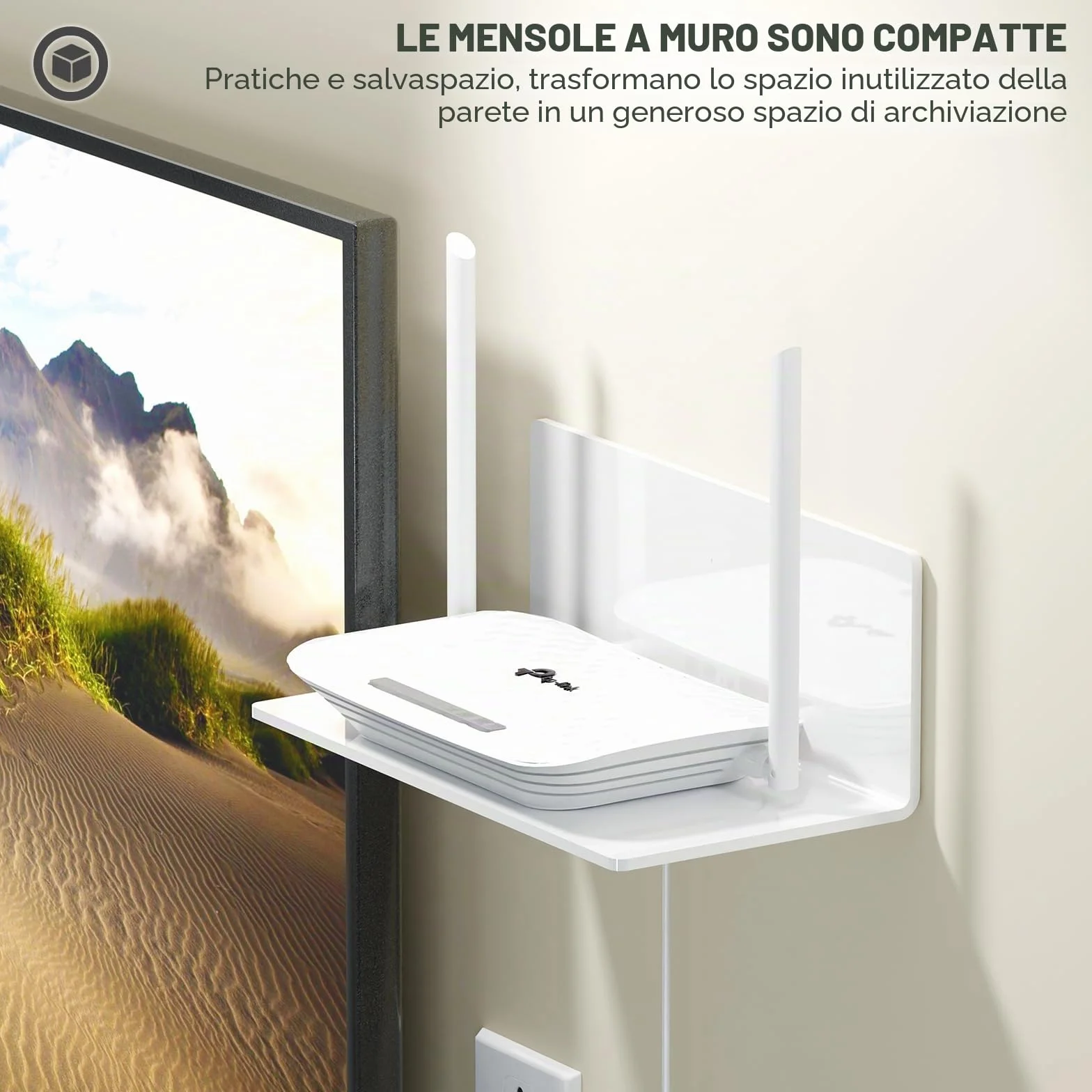 Toski Set di 2 mensole autoadesive da parete, senza foratura, larghezza 23 cm, in acrilico, per bagno, soggiorno, camera da letto, cucina, ufficio, bianco