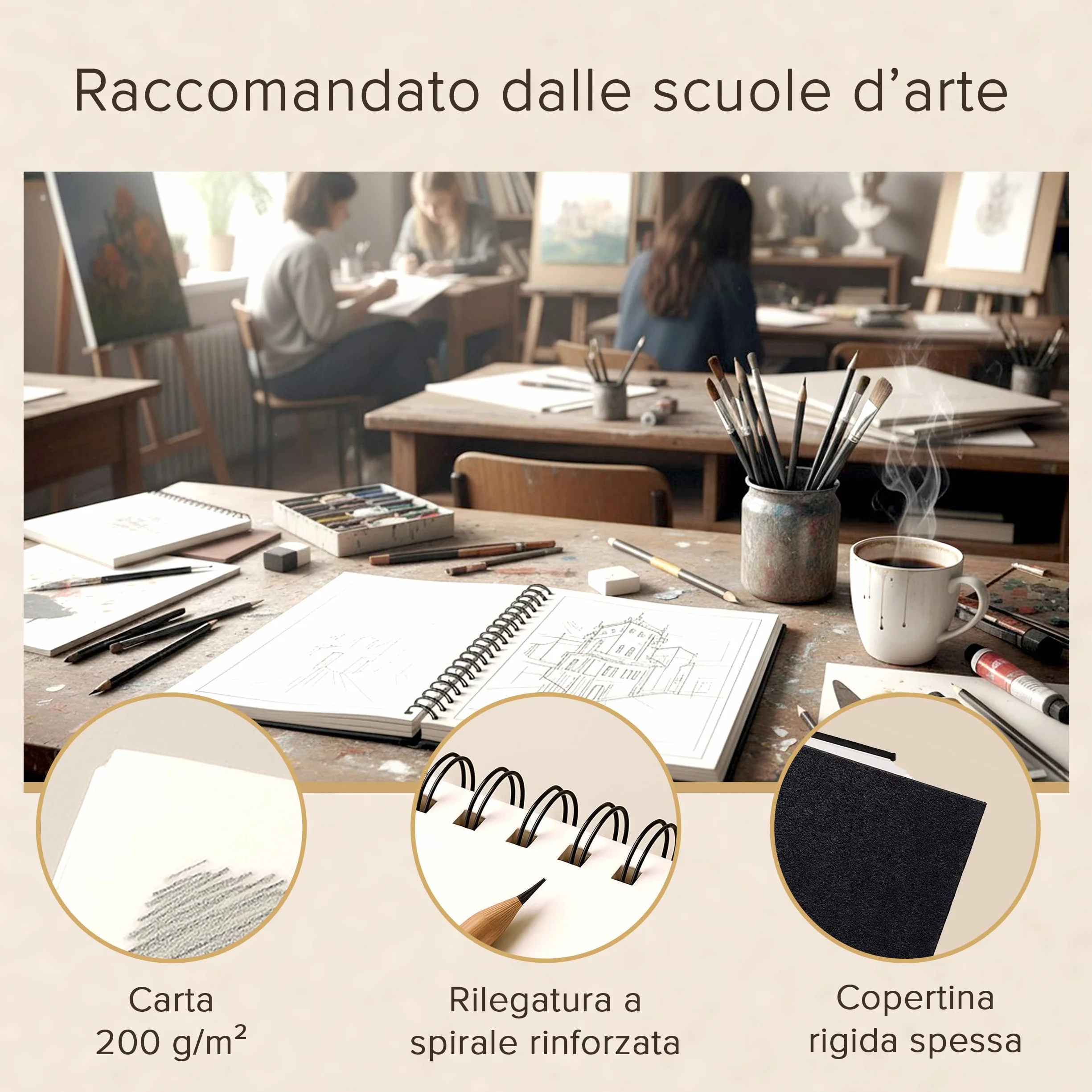Blocco per Schizzi A4 con Copertina Rigida 200 g/m² Spirale 21 x 29 cm 40 Fogli 80 Pagine