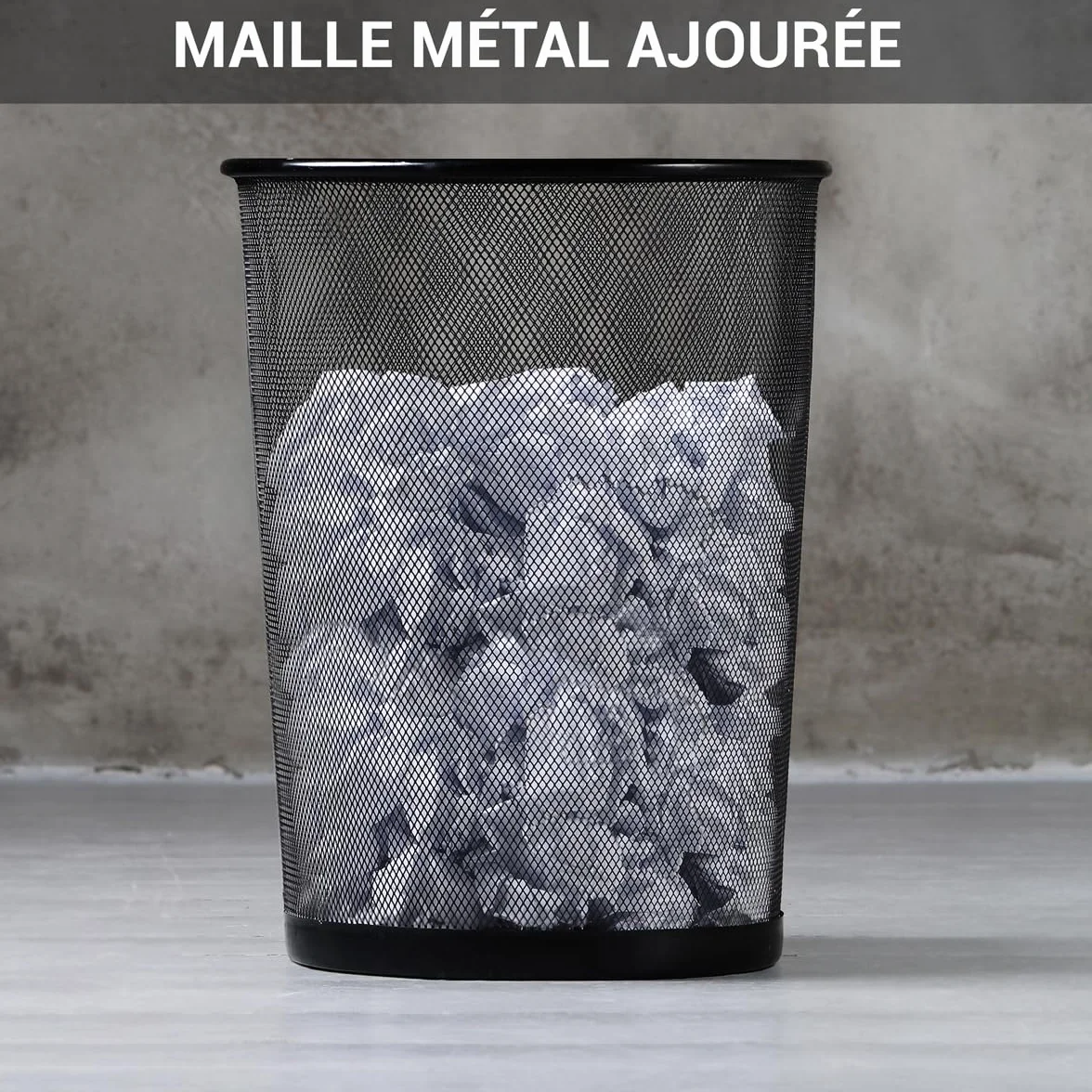 Waytex Set di 3 cestini per carta da ufficio, in metallo, rete nera, grande capacità 18 l, cestino rotondo traforato, ad alta resistenza, per ufficio e casa, confezione economica, diametro 29,5 x
