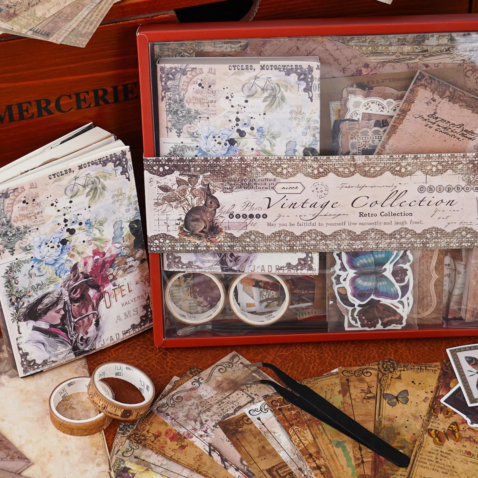 Funto Kit di Scrapbooking (96 PCS), Collezione Vintage-Glicine e Farfalla, Perfetto per Materiali di Bullet Scrapbooking, Planner DIY Arte e Collage