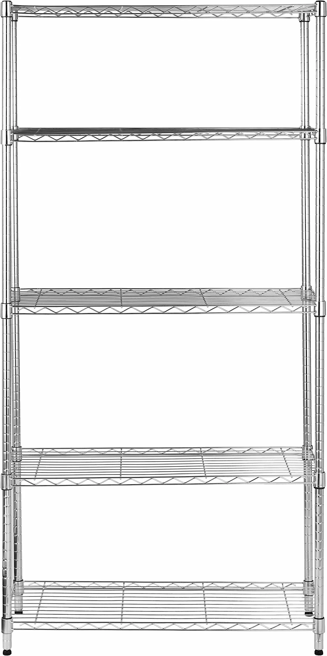 Amazon Basics Scaffaliera a 5 ripiani, altezza dei ripiani e piedini di livellamento regolabili, peso massimo 680 kg, Cromo, 36 D x 91 W x 183 H cm