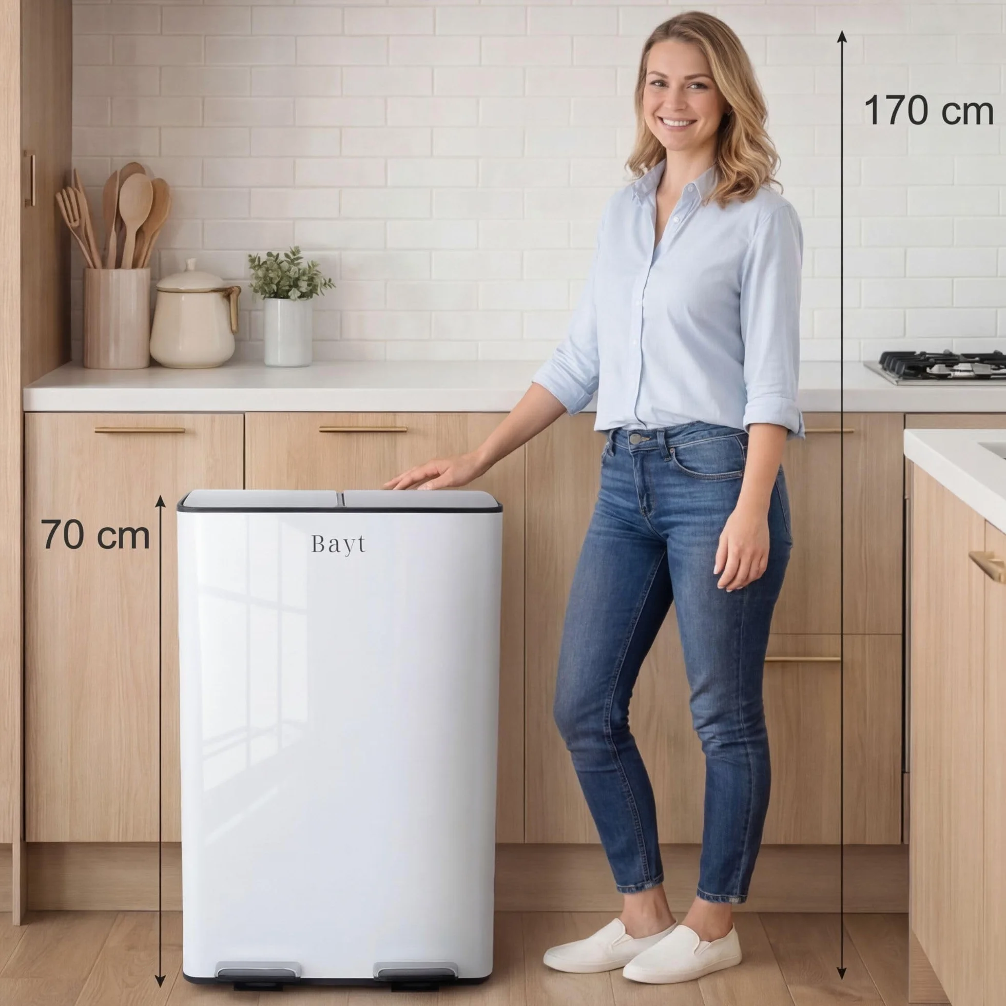 Bayt Cestino Della Raccolta Differenziata Da 60 L Per Cucina - Cestino Da Cucina A Doppia Vasca Con Pedale E 2 Secchi Interni Da 30 L | Cestini Per Rifiuti In Acciaio Inossidabile Da 60 Litri