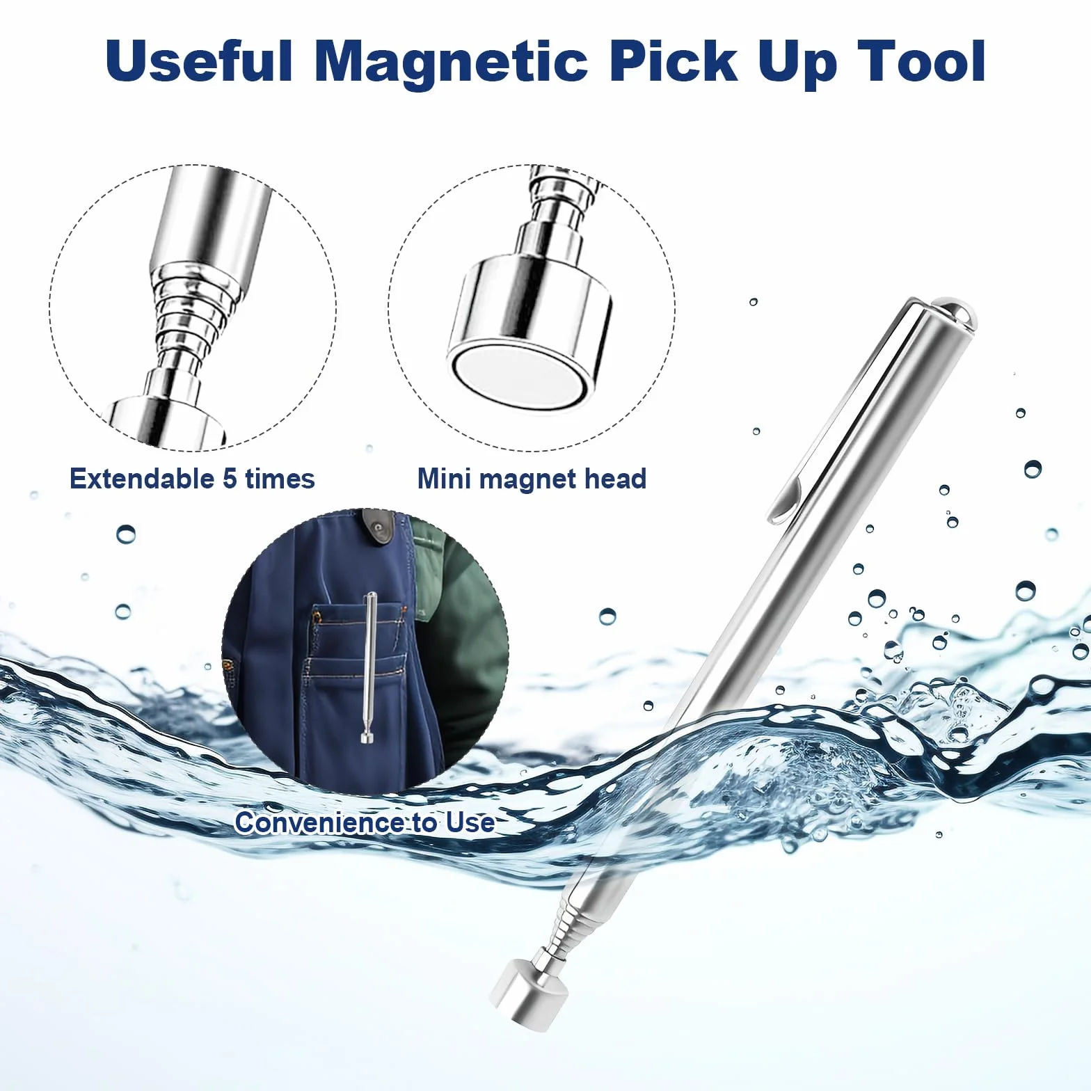 Penna Calamita Telescopica 5 Pezzi Portatile Telescopico Facile Pick Up Asta Magnetica Bastone, Penna Magnetica Estendendo Palmare Strumento Raccolta Magnetico con Clip Tascabile