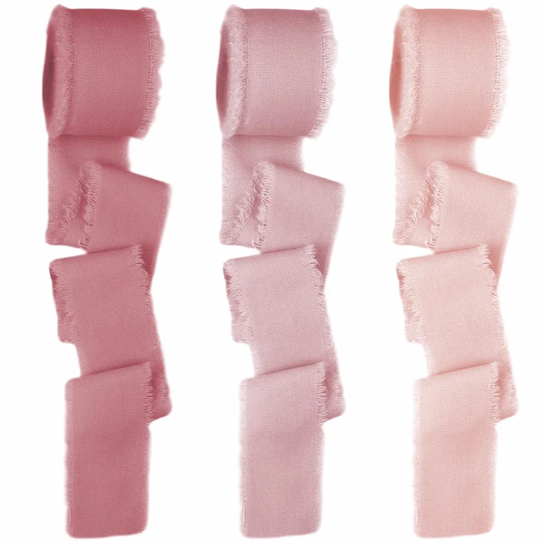 Nastro in Chiffon Serie Rosa Nastro con Fiocco Nastro in Tessuto per Matrimoni 15 m x 30 mm