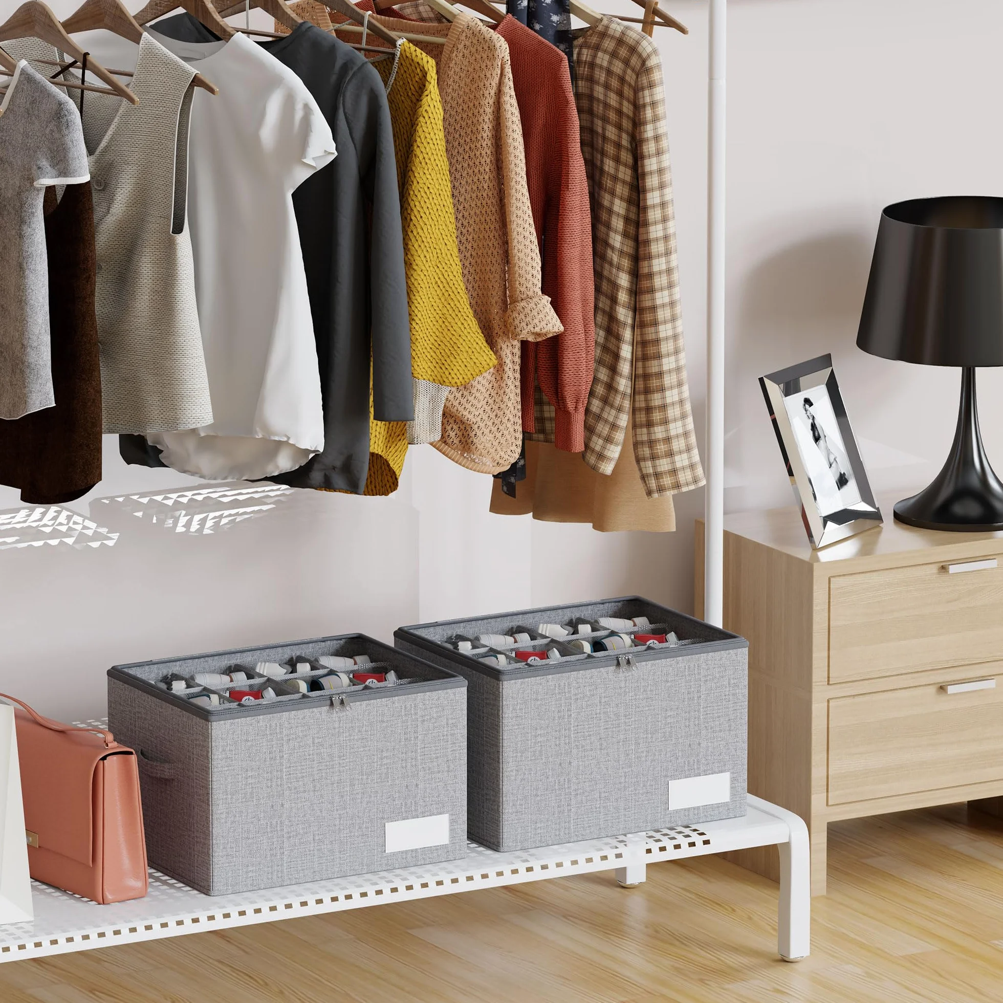Scatole per Scarpe Pieghevoli con Coperchio Trasparente, Organizer Salvaspazio per 12 Paia, Grigio