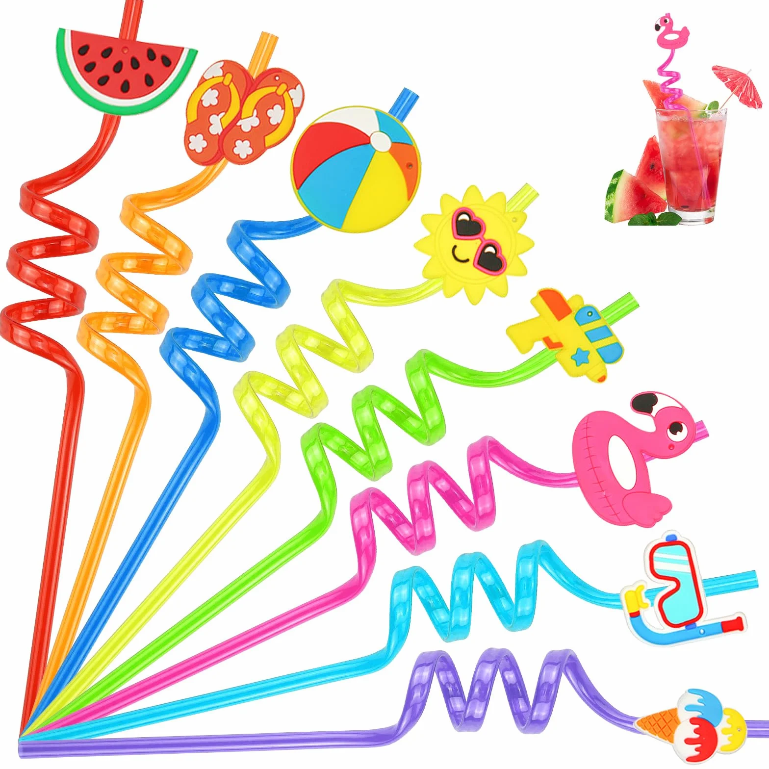 Cannucce Cocktail Plastica Riutilizzabili Cannuccia Riutilizzabile Bambini 16 Pezzi Reusable Straw Spesse Cannucce Carta Colorate Lunghe per Feste di Piscina Cannuccia Plastica (Estate)