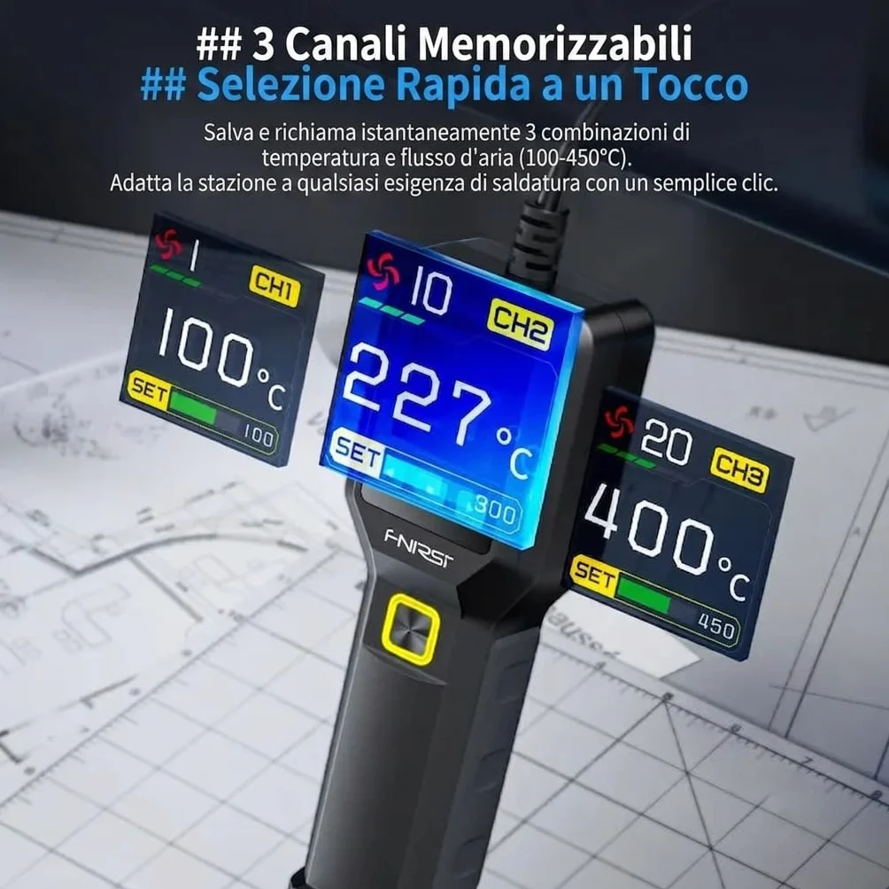 Pistola ad Aria Calda 550W con Controllo PID e Display LCD – Stazione di Saldatura Professionale per Elettronica SMD, 3 Preset, Smart Sleep, Flusso Aria Regolabile