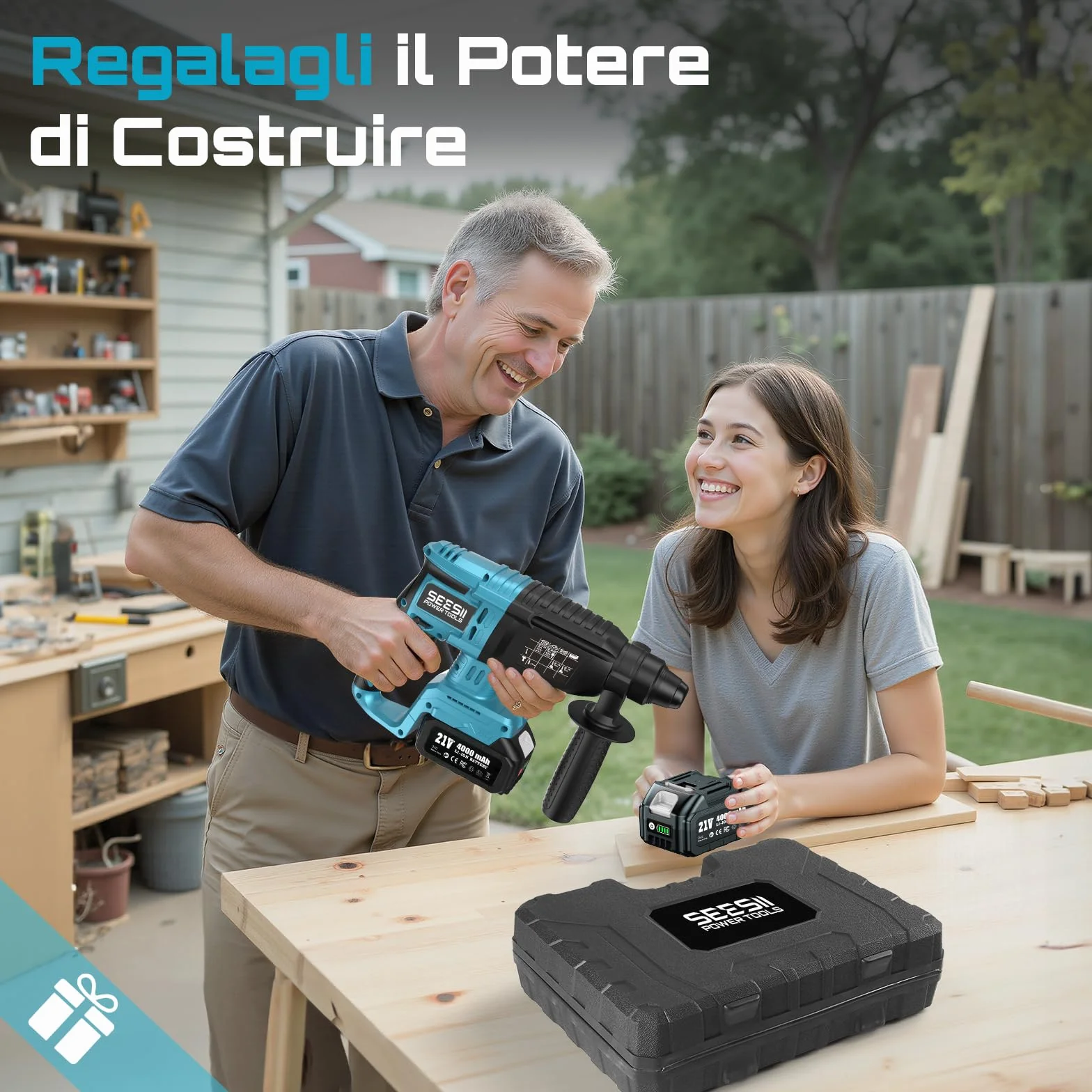 SEESII Tassellatore a Batteria: 600W, Energia d’Impatto 2.5J, con 2 Batterie e Caricatore, Trapano a Percussione Batteria, Martello Perforatore Ideale per Fai-da-te e Lavori Edili