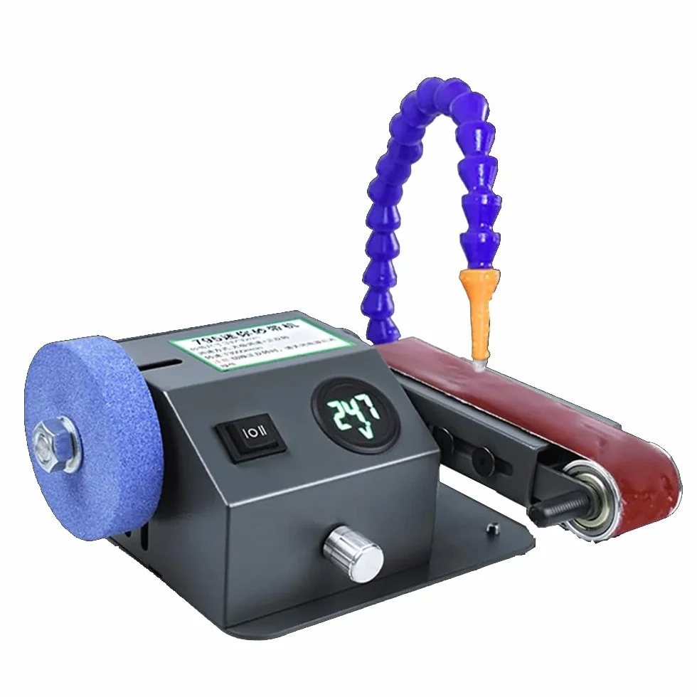 Mini Affilacoltelli Elettrico, Levigatrice a Nastro a Doppio Scopo a Secco e Bagnato, Smerigliatrice, Levigatrice, Lucidatrice, Velocità 0-13000Giri/min
