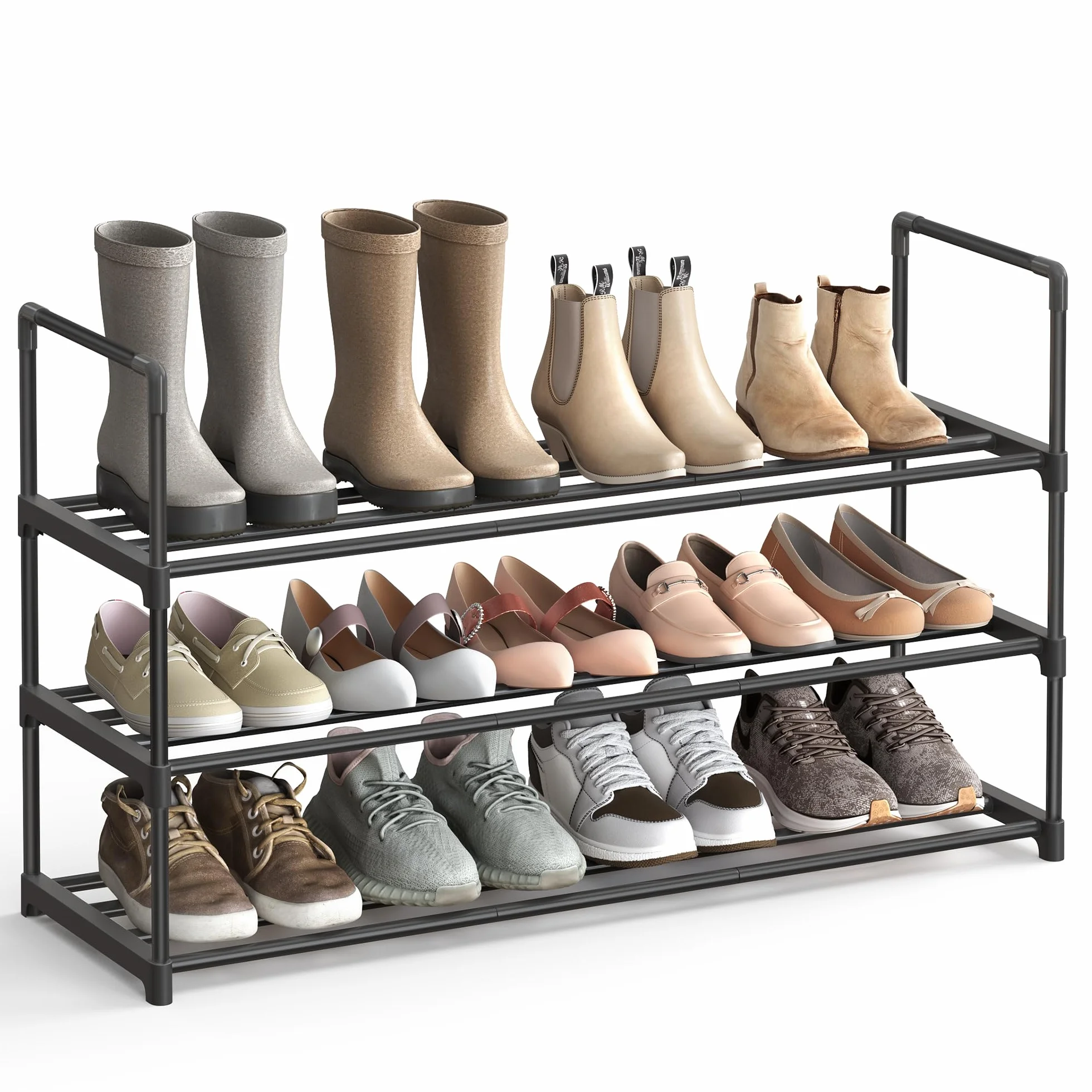 SONGMICS Scarpiera 3 Ripiani Portascarpe Metallo 16-20 Paia Scarpe 30x92x55 cm Nero LSA303B02