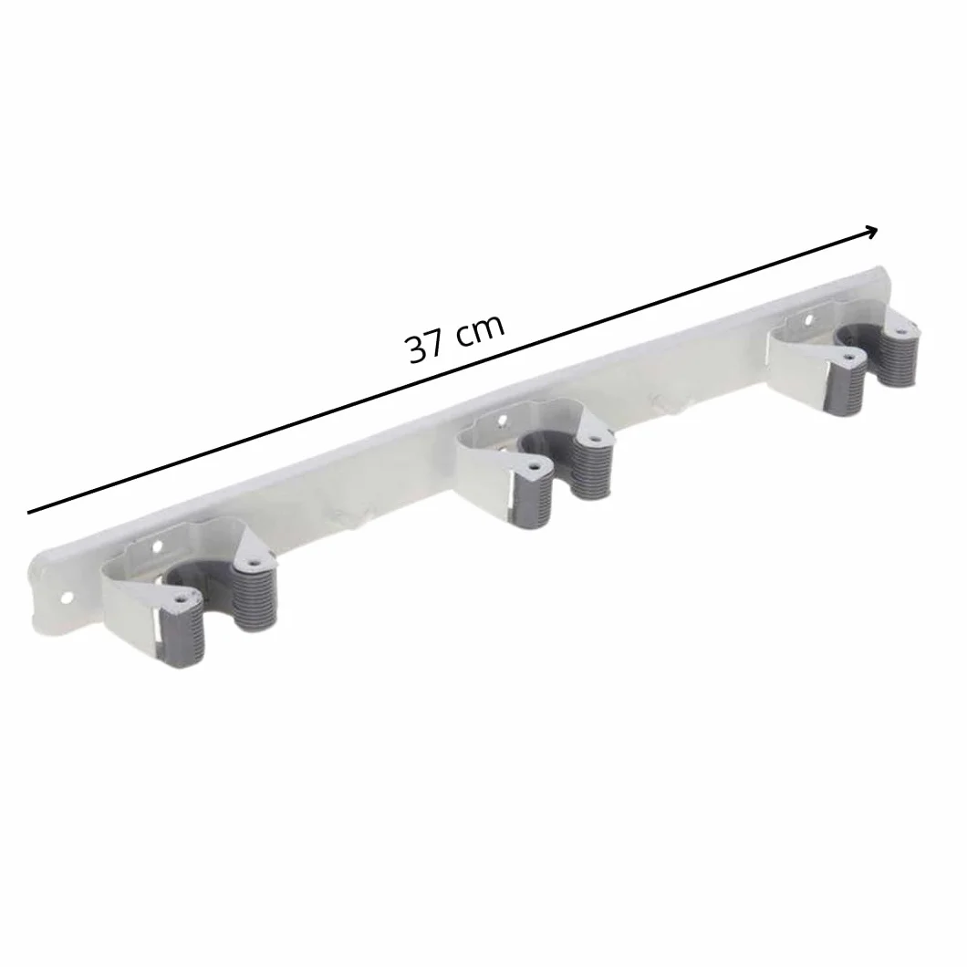 PARENCE.- Supporto da parete a triplo avvitabile per scopa e accessori - Gancio per scopa 3 supporti + 2 ganci - 37cm