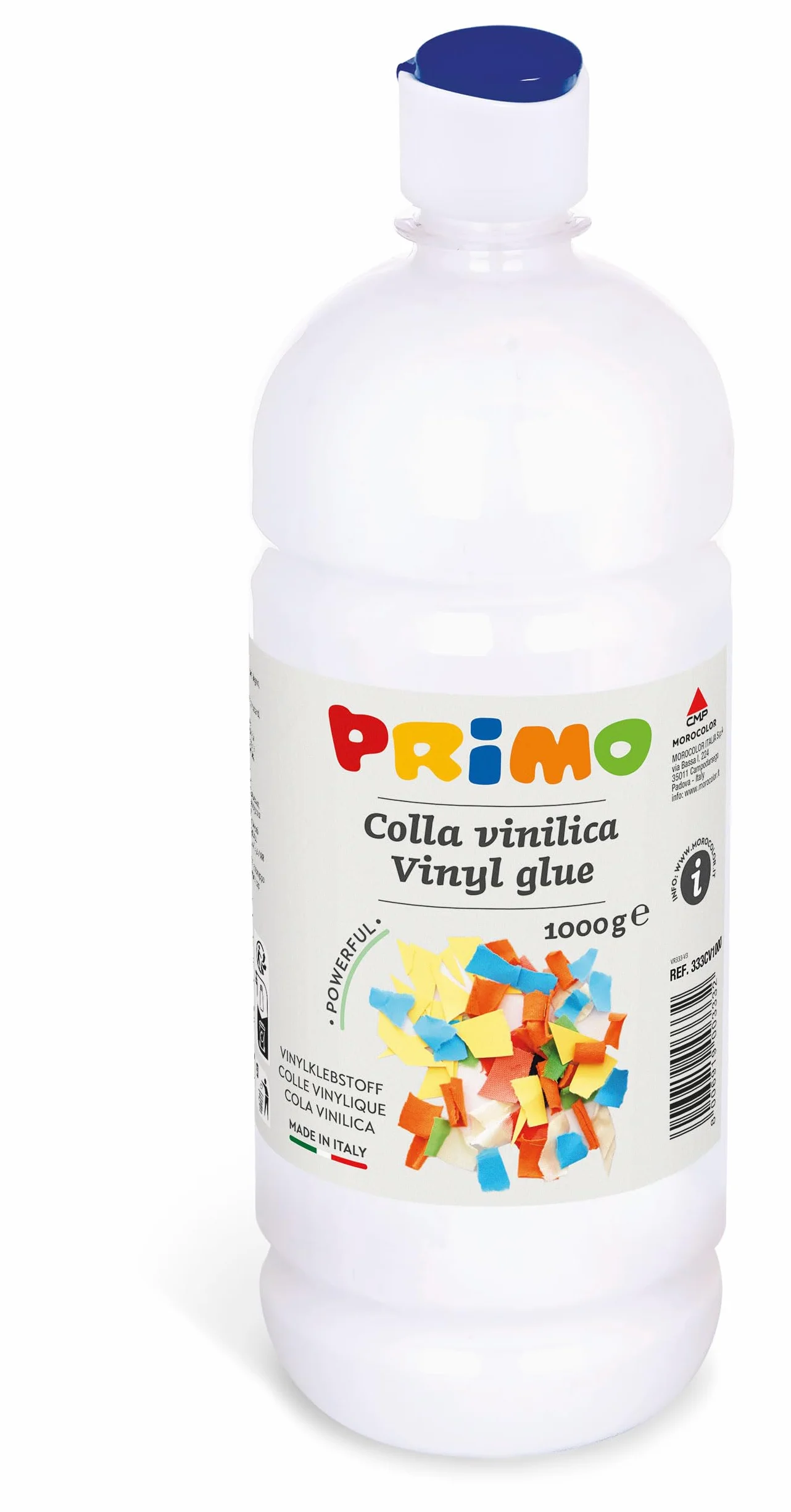 PRIMO - Colla Vinilica Fissante, Bottiglia 1kg con Tappo Dosatore Ideale come Colla per Tessuti Carta Legno Altro, Prodotto Cartoleria e Cose per la Scuola per Incollare Lavoretti Creativi e Decoupage