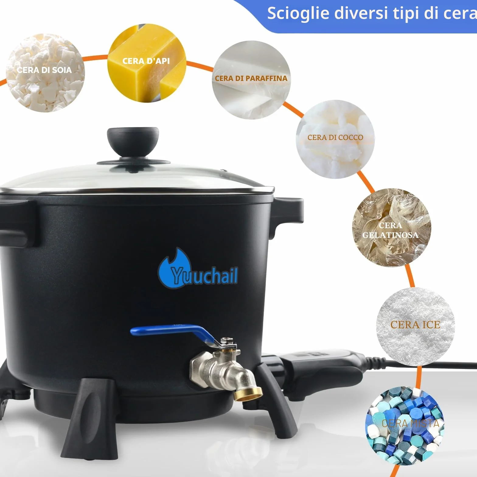 Yuuchail Fonditore di cera per la fabbricazione di candele, pentola elettrica antiaderente da 7 litri con controllo della temperatura, beccuccio e alluminio