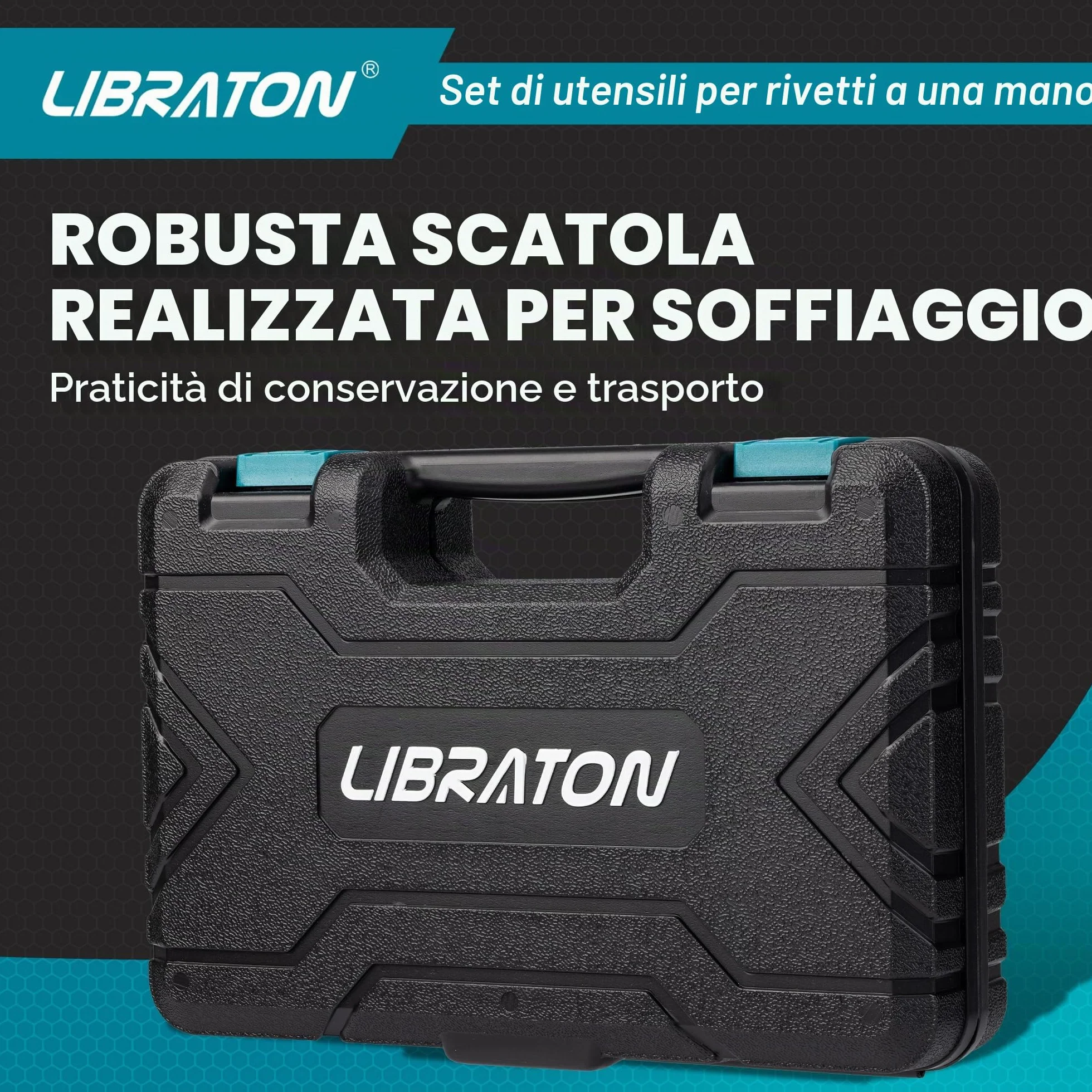 LIBRATON Rivettatrice Manuale Professionale con 200 Rivetti in Alluminio 4 Punte 4 Teste 2,4-4,8mm