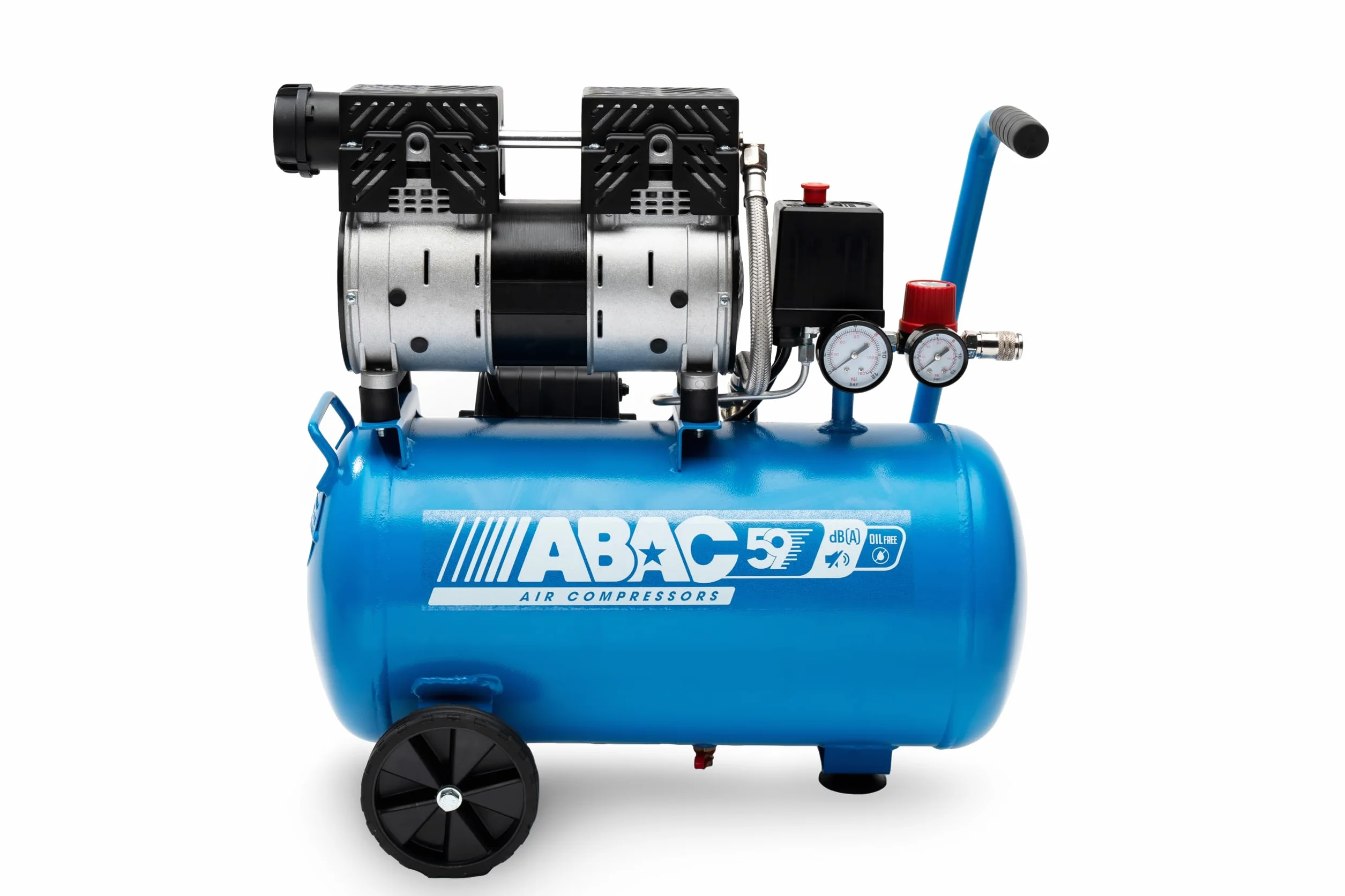 ABAC Compressore d'Aria Silenzioso EASE-AIR 24, Compressore Aria Oil-Free, Pressione Massima 8 Bar, Potenza 1 Hp, Serbatoio 24 Litri, Rumorosità 59 dB