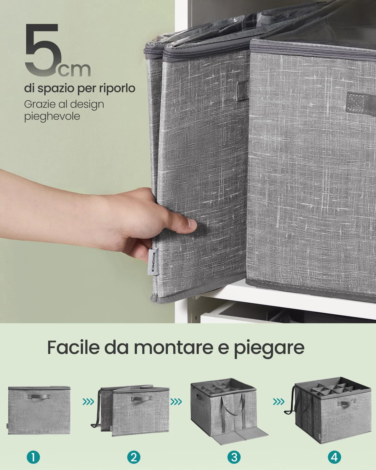 SONGMICS Organizer Scarpe, Set di 2, Ciascuno per fino a 16 Paia, Scatole Contenitori Scarpe, Maniglie, Coperchio Trasparente, per Camera da Letto Ingresso Armadio, Grigio Giunco LSP602G01