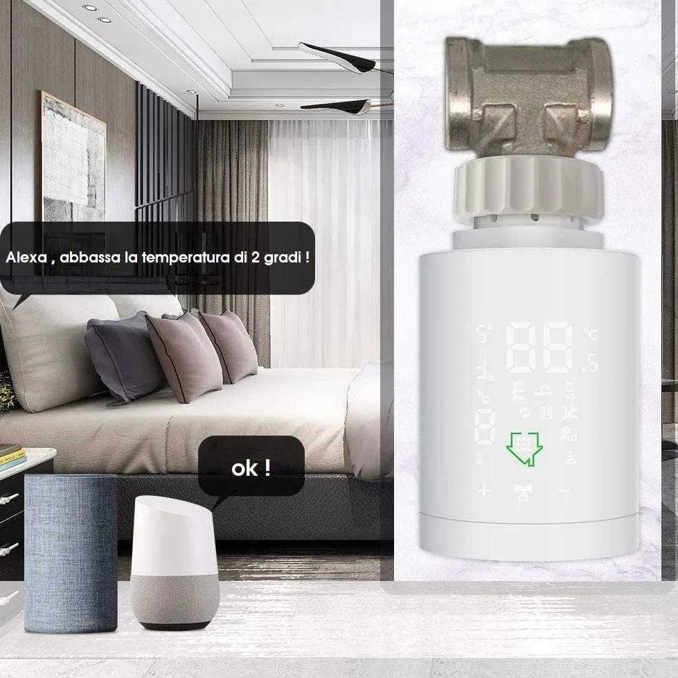 Confezione da 4 di Valvola termostatica digitale Smart per Radiatori, funziona con Zigbee, controllo da APP, Alexa o Google