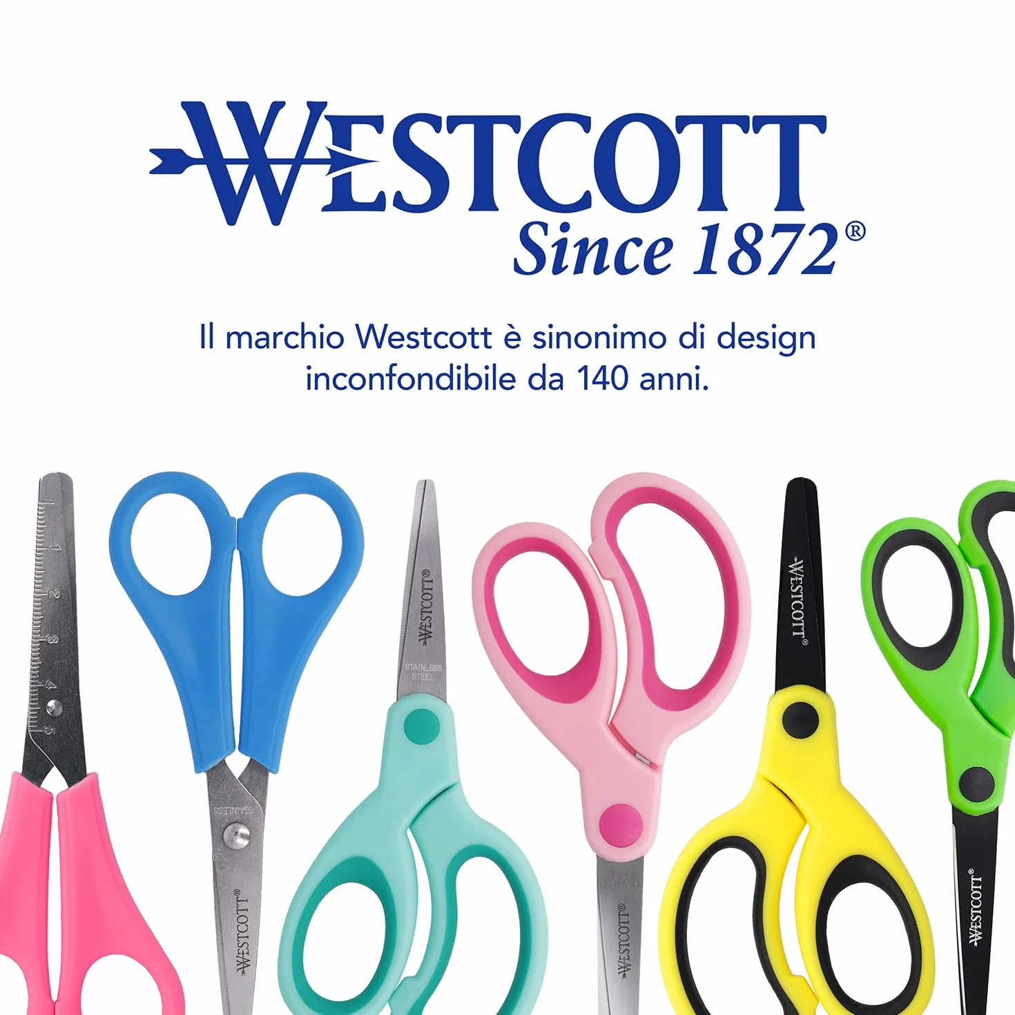 Westcott Forbici per bambini 32 pezzi in blocco di legno | Forbici con scala integrata da 5 cm | Forbici da bricolage 13 cm (5") ideali per le mani dei bambini | Punta arrotondata | 112TidyC 00