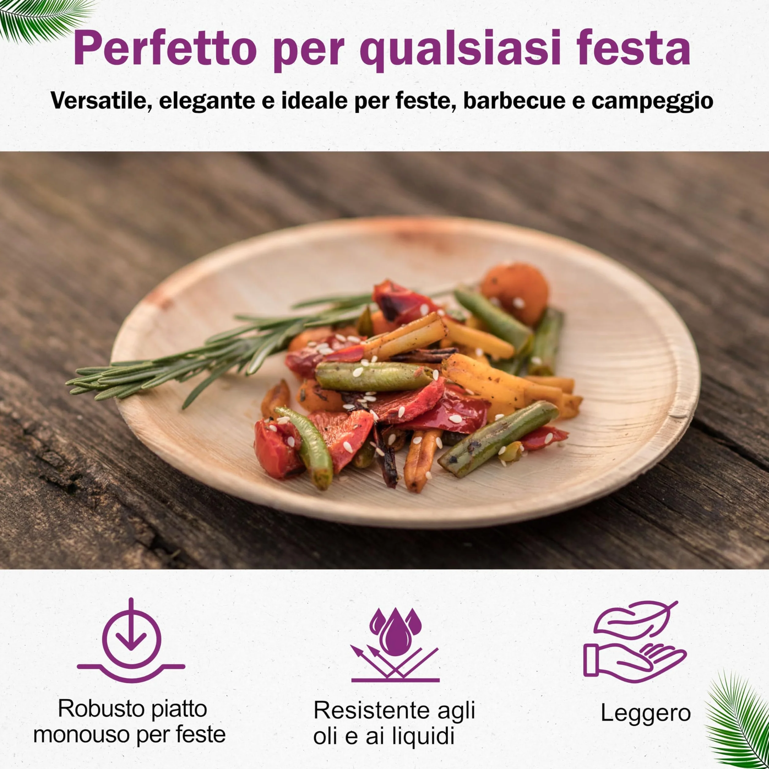 Piatti in Foglia di Palma Ecologici 25 Pz 15x15 cm Rotondi Compostabili usa e getta