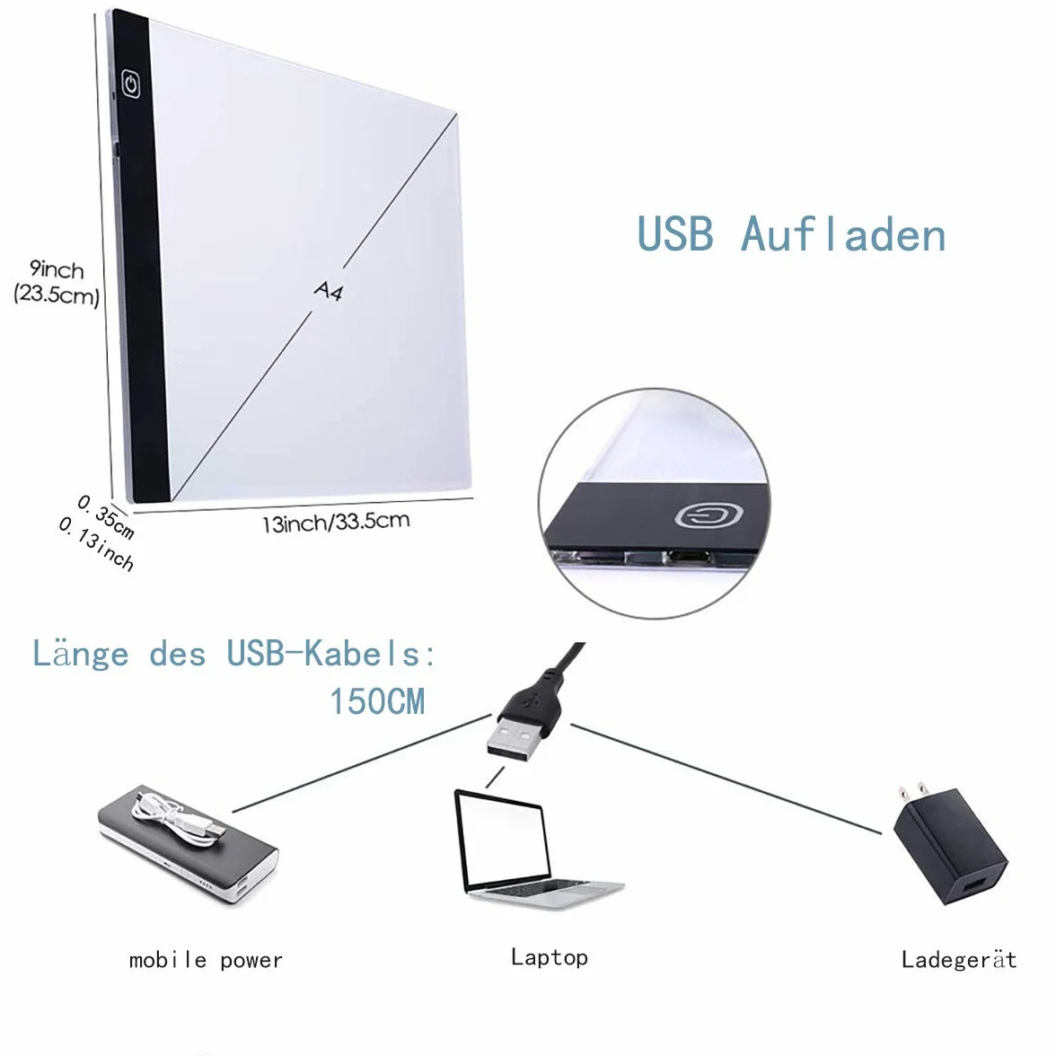 INSANYJ Tavoletta Luminosa, Light Box A4 LED Light Pad di Disegno con Cavo USB，Ultrasottile Lavagna Luminosa per disegnare Gli Artisti, Disegno, Animazione, Abbozzare, Progettazione (3-Level)