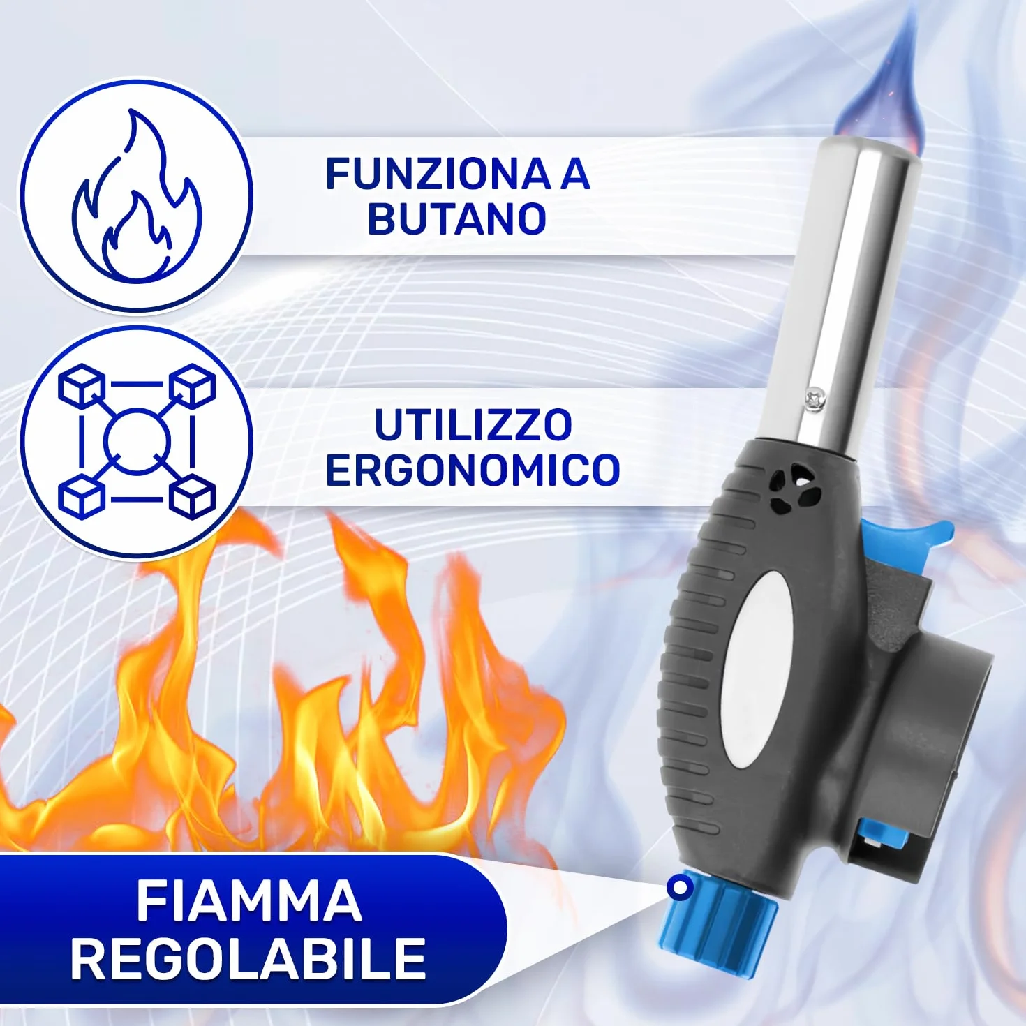 Cannello a Gas 1,3 kW 1300°C con Accensione Piezoelettrica e Attacco Tipo TWIST - Bruciatore a Gas Butano Adatto per Saldatura e Come Torcia Cucina Professionale - MONTERAL