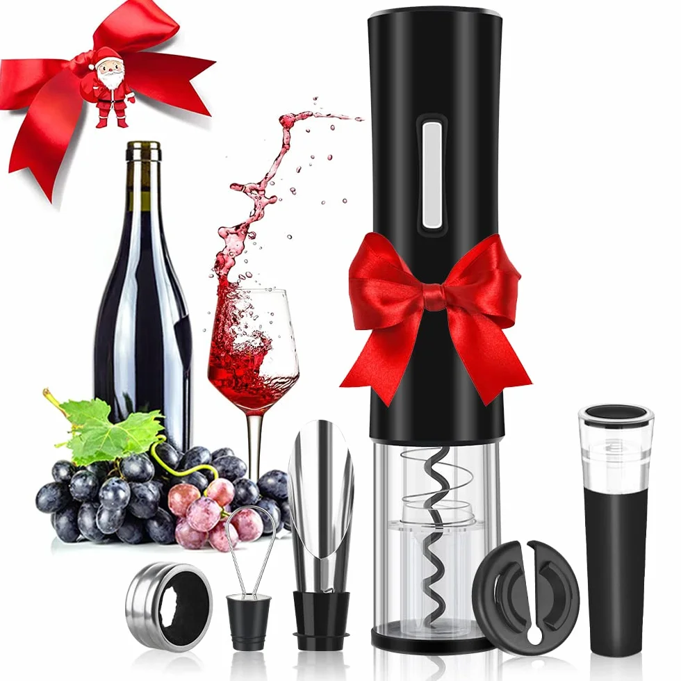 Rovtop Cavatappi Elettrico per Vino, 5 in 1 Apribottiglie, Stappa Bottiglie Elettrici automatico si apre rapidamente con Tappo del Vino,Versatore, Set Apri Bottiglia Vino Regalo, Kit Vino