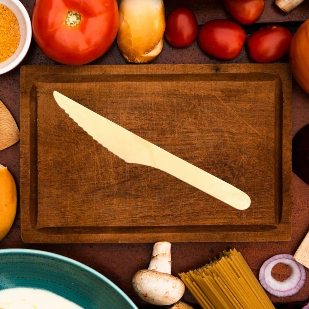 Matsa Set 100 sztuk noży jednorazowych drewnianych naturalnych 16,5 cm biodegradowalne