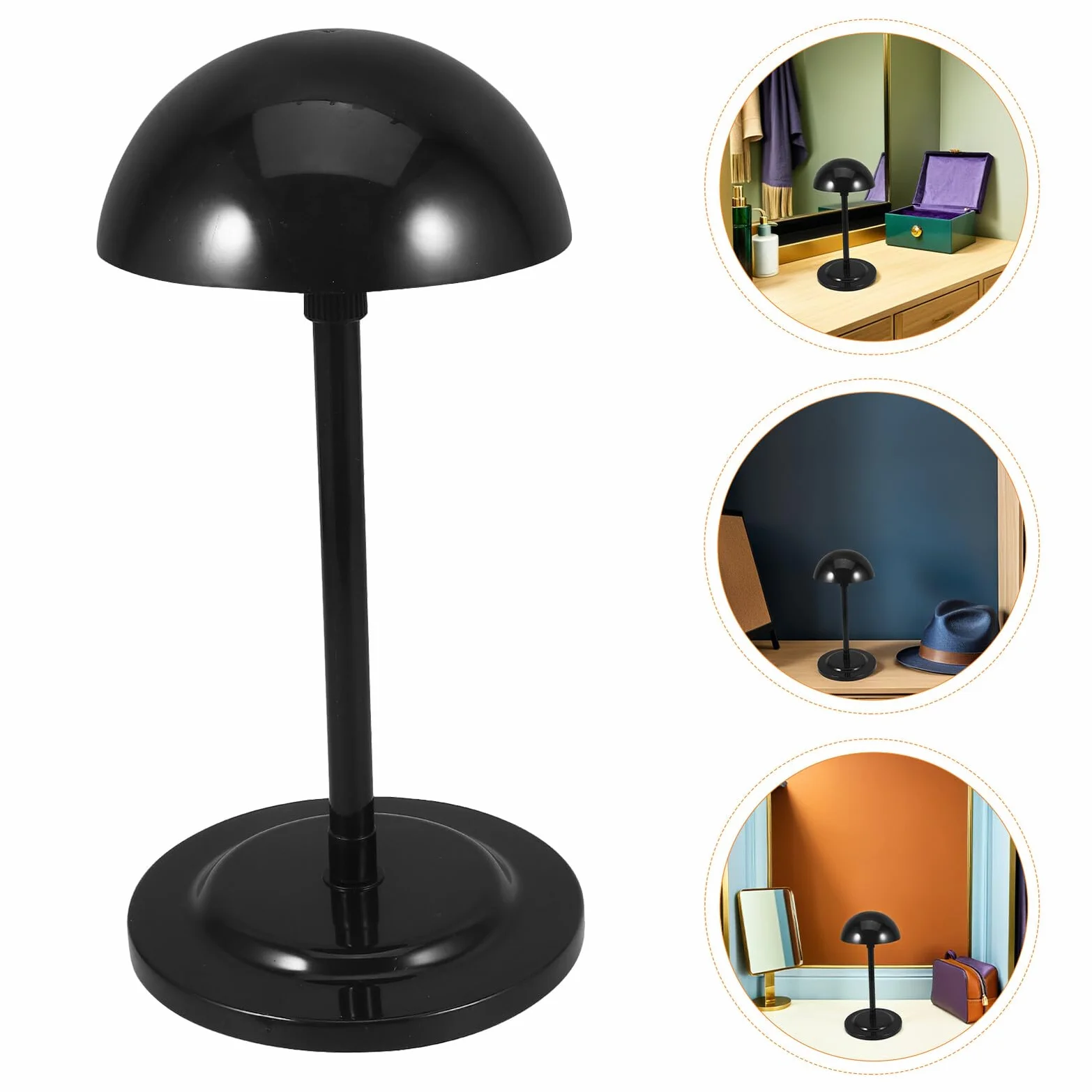 Homoyoyo Espositore per Cappelli Regolabile in Plastica Nera Supporto da Tavolo Portatile con Base Rotonda Antiscivolo