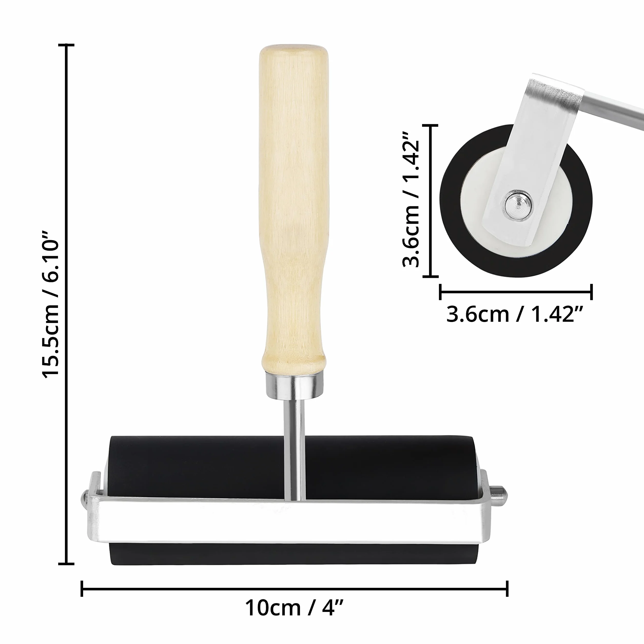Kurtzy Rullo in Gomma per Stampa 10 cm Nero Brayer Roller Linoleprint