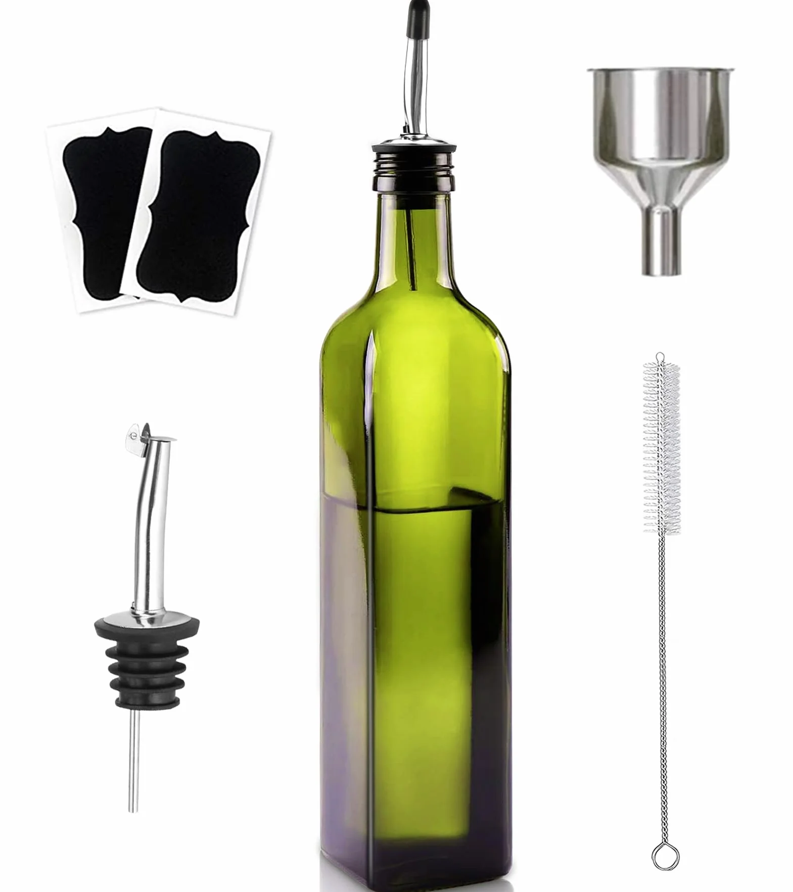 Showvigor Oliera Salvagoccia 500ML Dosatore Olio con Imbuto e Dosatore Oliera da Tavola per Cucina e BBQ Verde