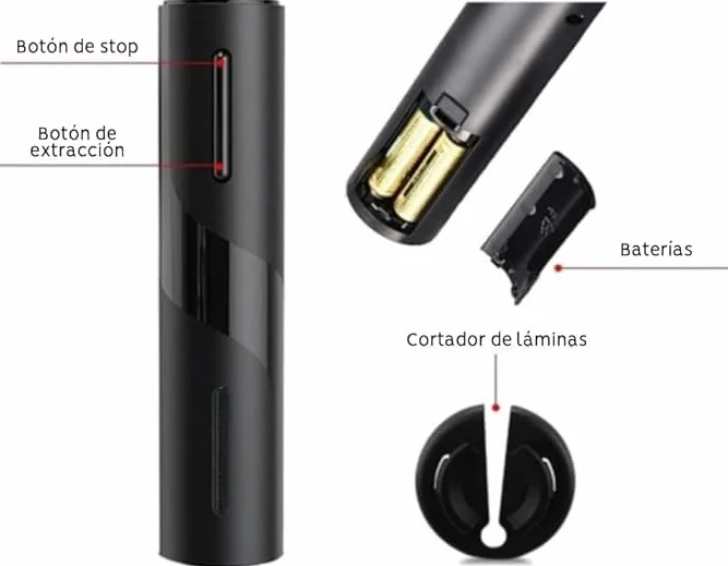 SQUADO Cavatappi elettrico Apribottiglie professionale, portatile con taglierina in alluminio per vino, Apribottiglie elettrico con Taglierino,Tappo,Versatore