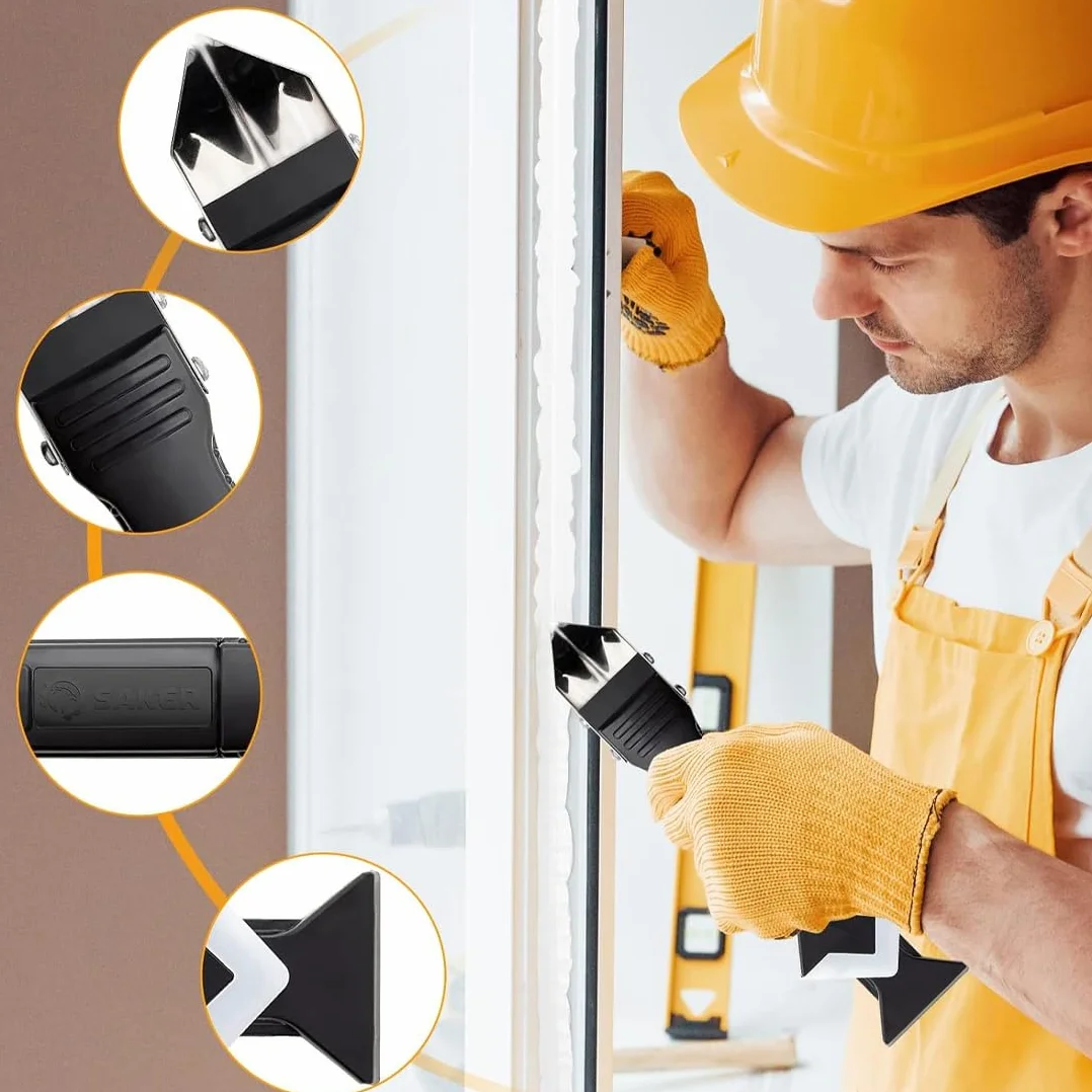 Professionale Strumento per Calafataggio 5 in 1, Spatola per Silicone Kit, Pulizia Scrapers Lama multifunzionale, Raschietto Rimozione Sigillanti, con lama intercambiabile, Usato Pala Via Macchie