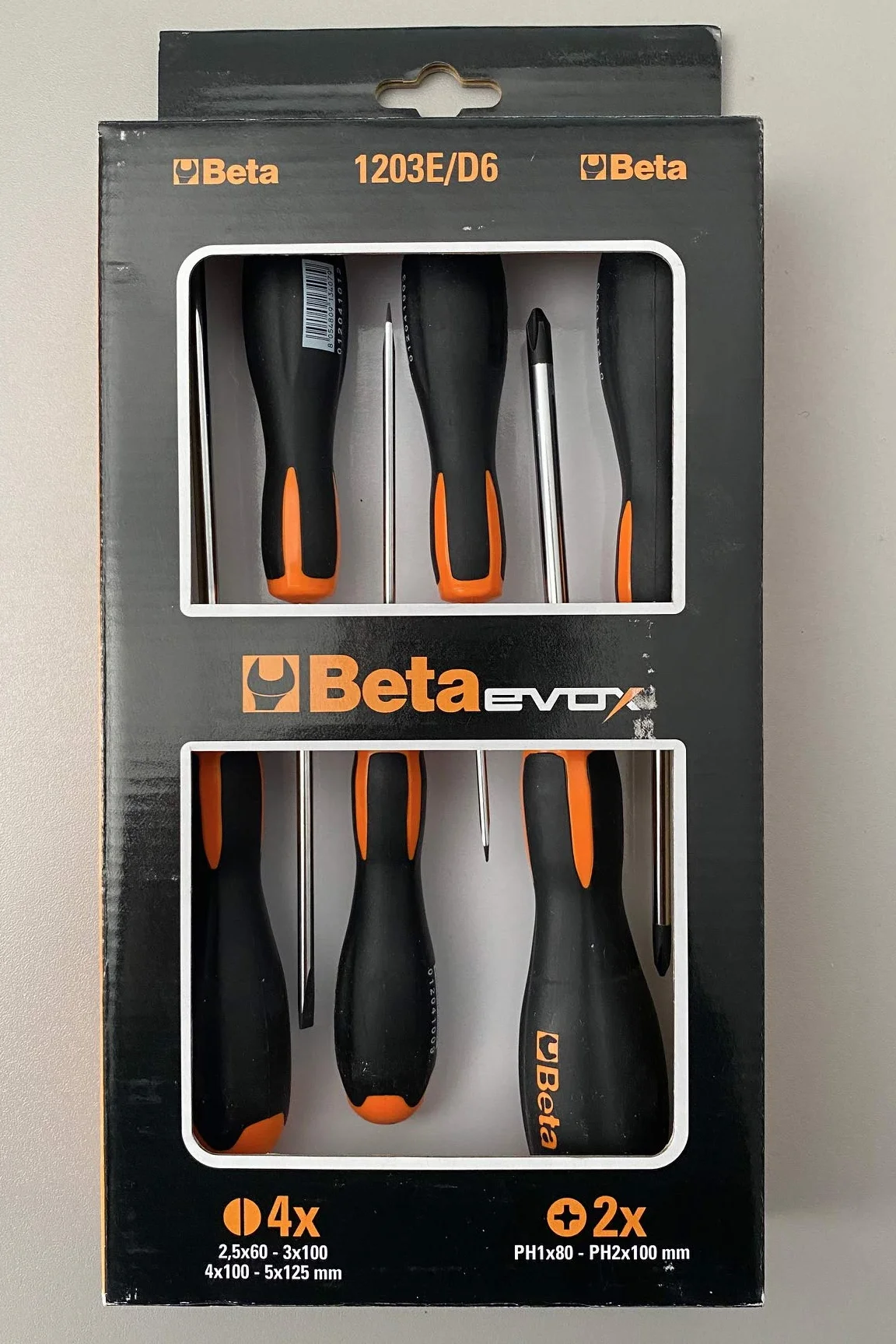 BETA - Set 6 Giraviti Evox Lama Piatta e Phillips con Impugnatura Ergonomica, Serie Cacciaviti Professionali Cromati per Officina Manutenzione Meccanica e Tecnica, 1203E/D6