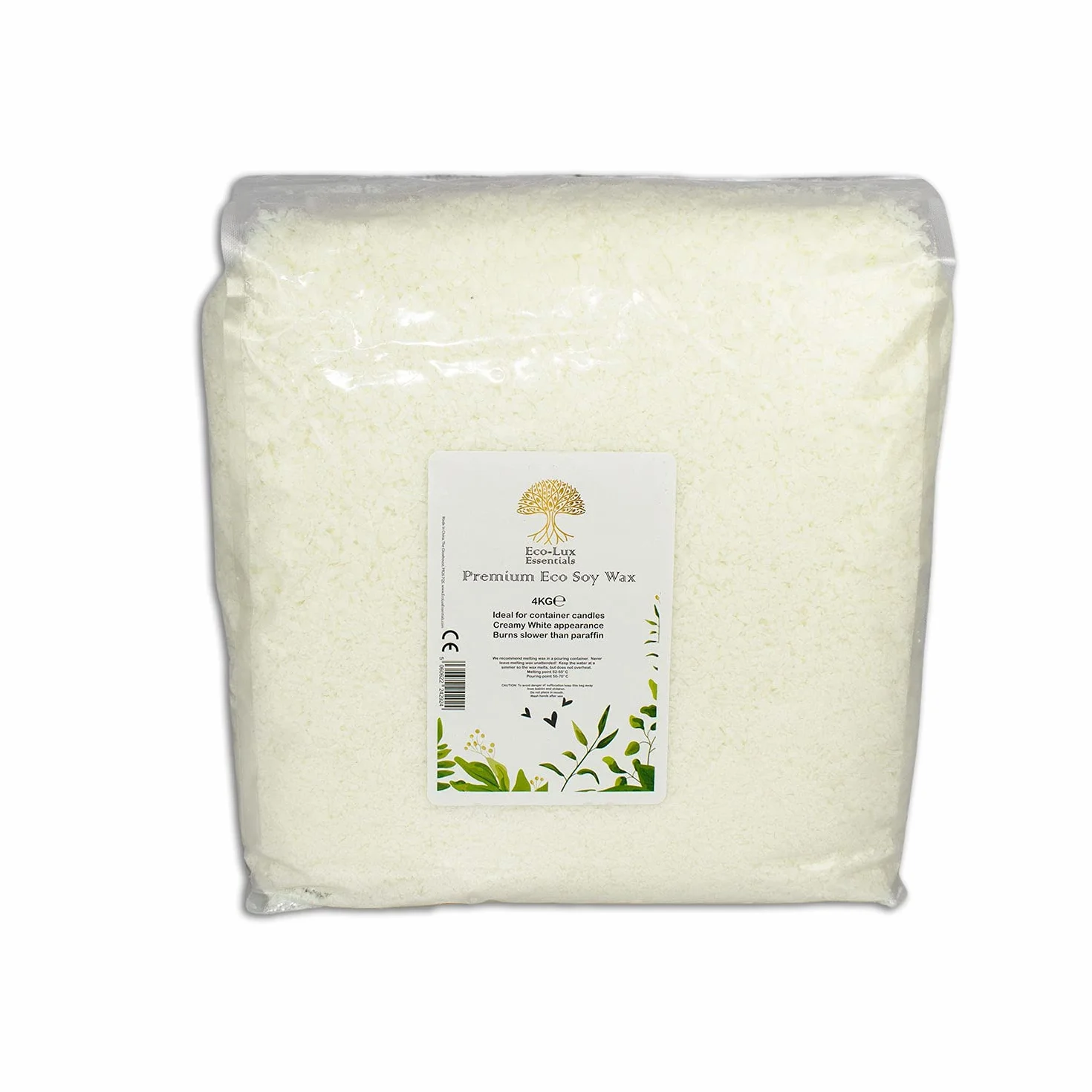 Eco Lux UK - Cera di soia bianca in fiocchi di cera di soia di alta qualità, 100% naturale, vegana e cruelty free, biologica, per realizzare candele, cera di soia senza additivi, innocua e pura (4 kg)