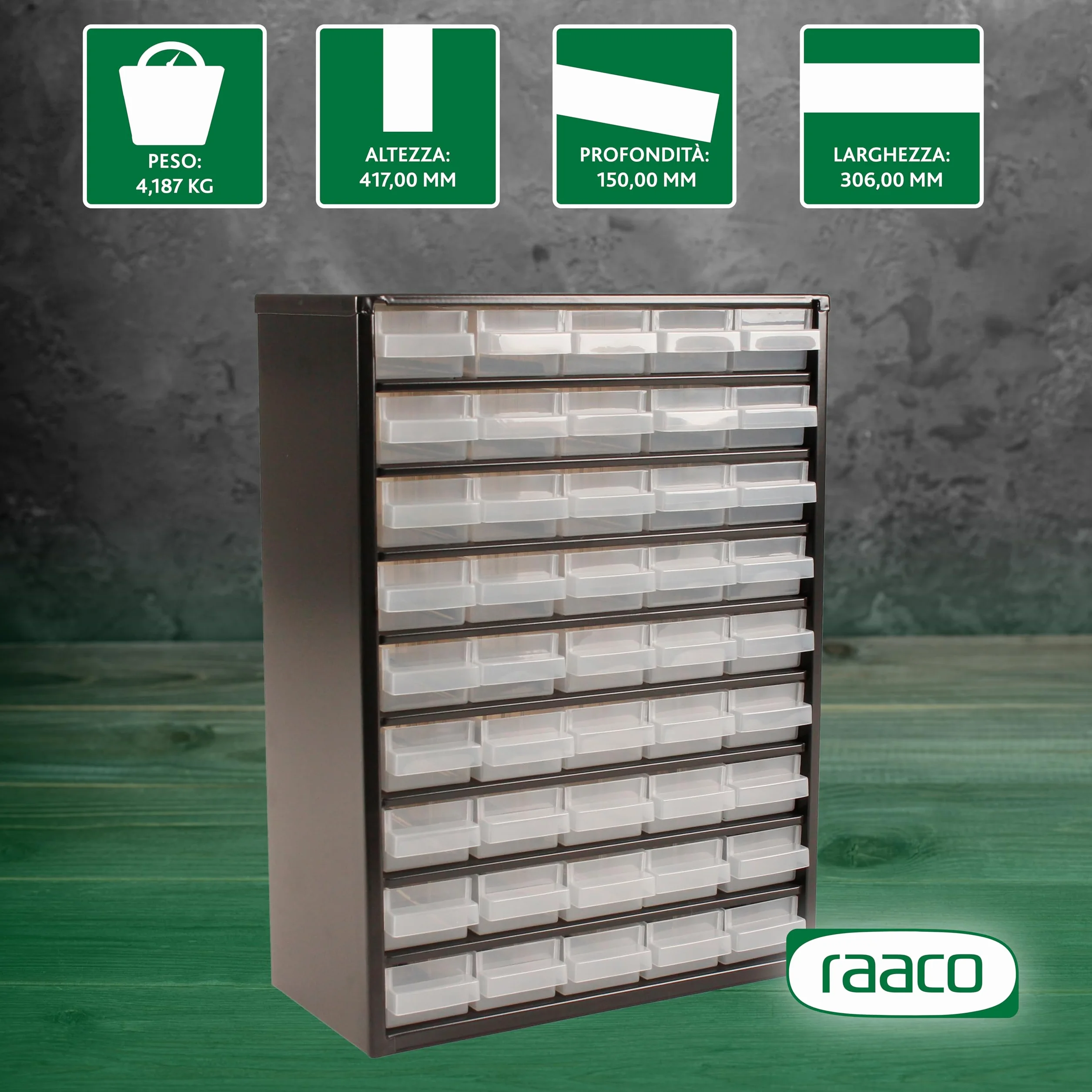 Raaco C9-45 45-cassetti Contenitore per piccoli componenti 30 kg 15x30,6x42 cm acciaio rivestito