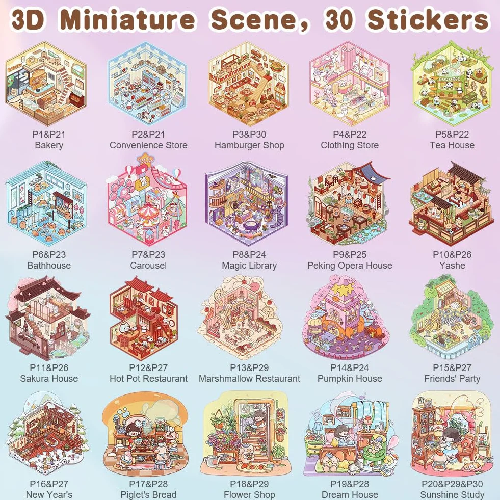 Vicloon Adesivi 3D per Casa in Miniatura,20 Set Adesivi per la Casa Fai Da Te,scene di cabine simulate in miniatura con Una Pinzetta,Attività Rilassante Creativa Antistress per Bambini e Adulti