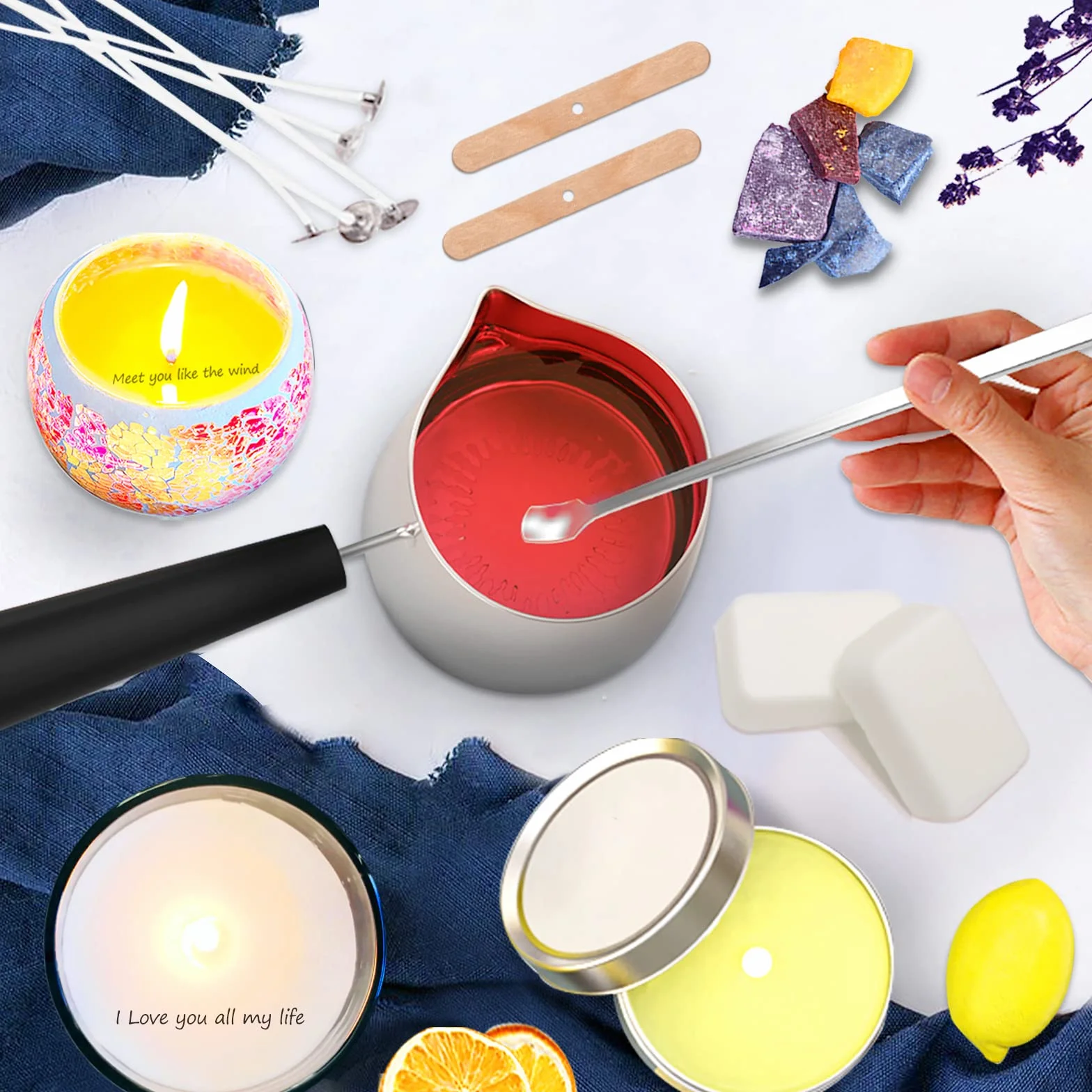 ETUOLIFE Kit Candele Fai Da Te,Kit per Fabbricazione Candele DIY Adatto per Principianti ad Esperti con Cera di Soia,Pentola per Versare,Carta Magica,Stoppini e di Più-Completo K it per Fare Candele