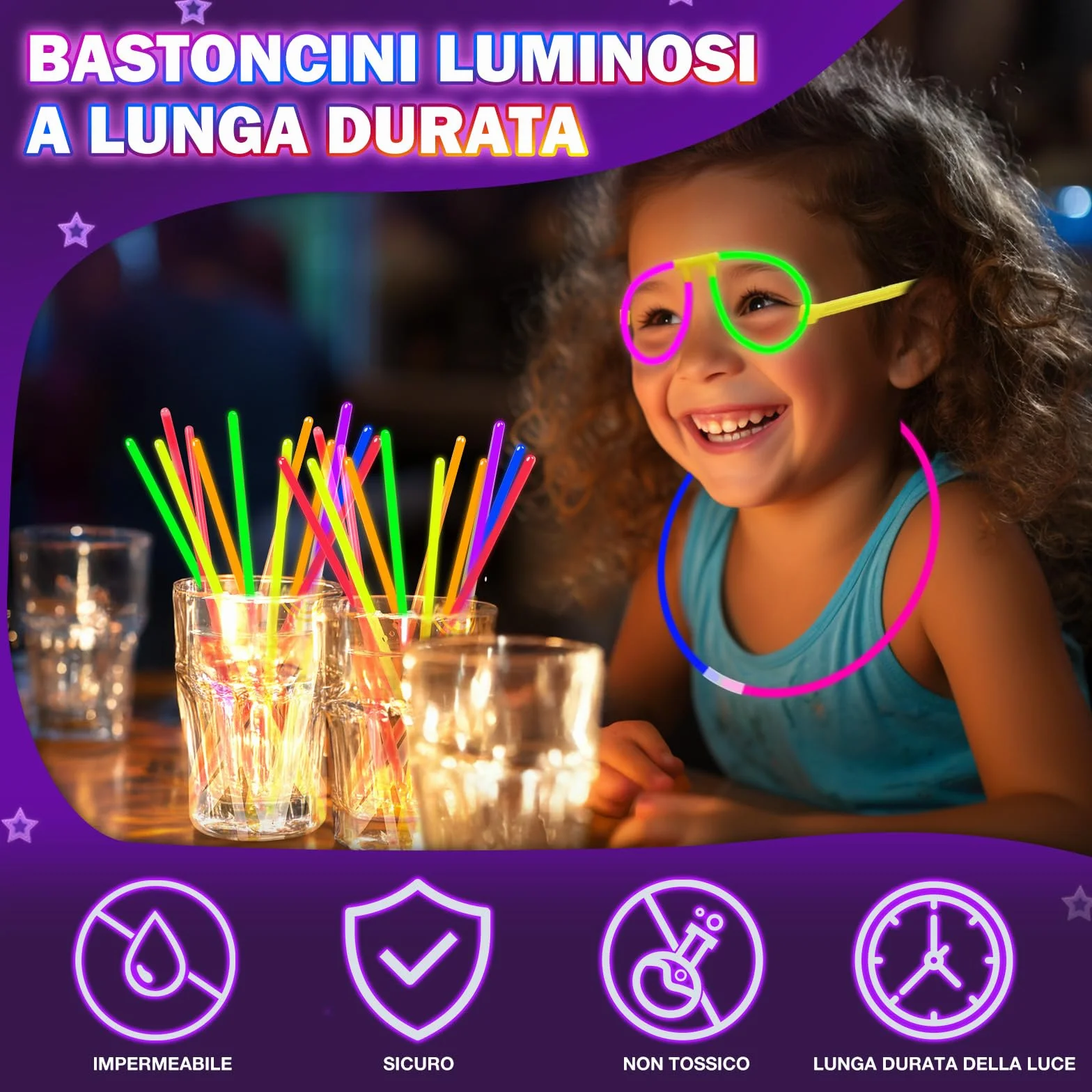 Starlight Glow Sticks Fluorescent Party Kit 230 Braccialetti Luminosi 130 Connettori