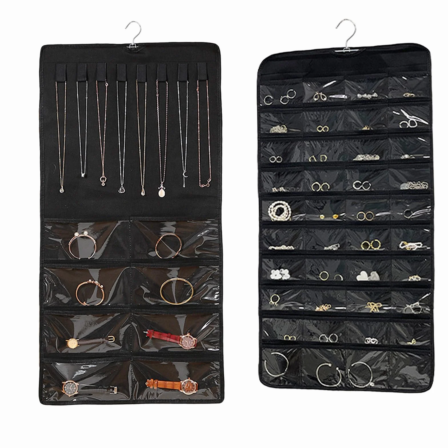 Organizer Gioielli Da Appendere 48 Tasche, Doppio Lato Porta Collane In Pvc Trasparente, Porta Gioielli Da Armadio Per Orecchini, Collane, Anelli, Bracciali