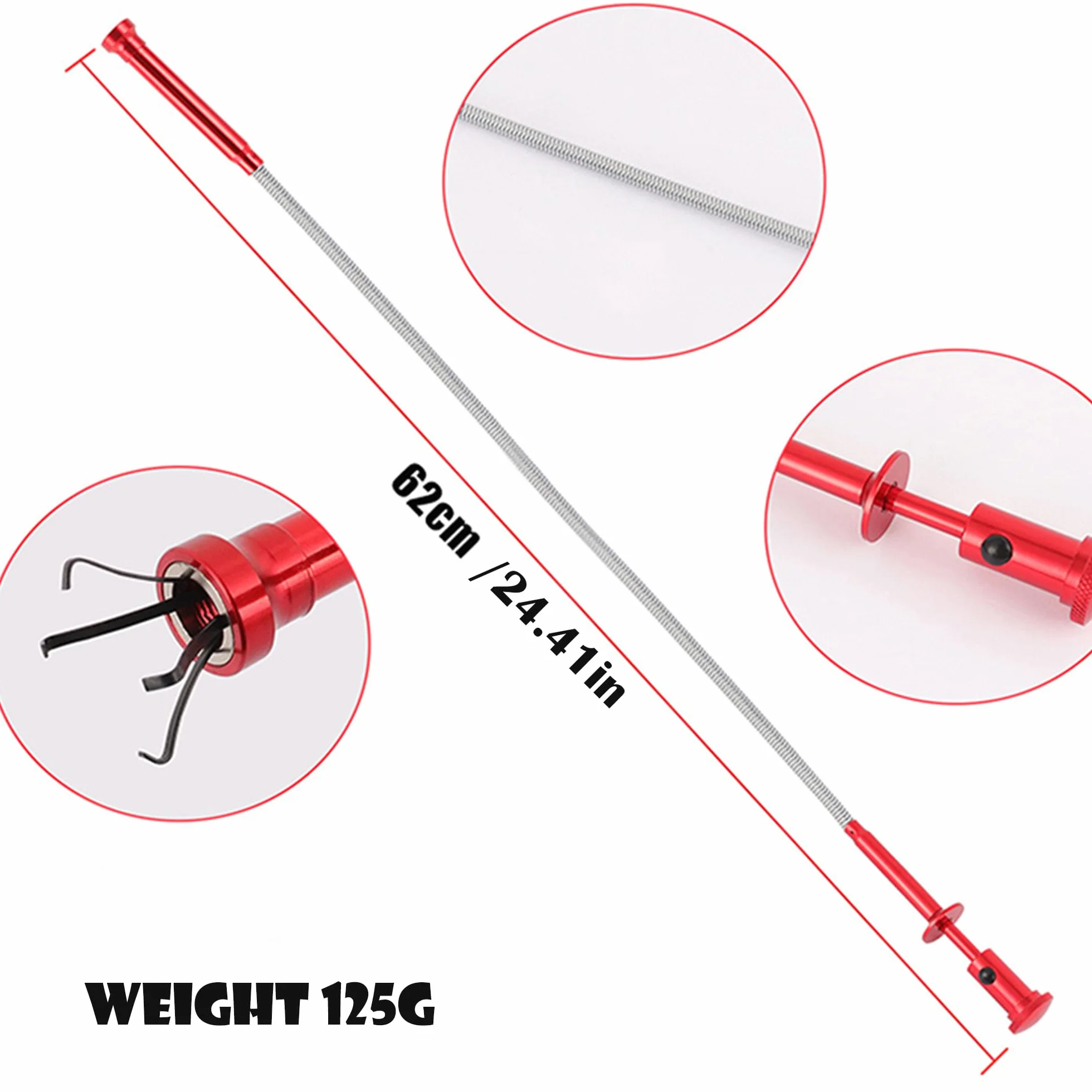 62 CM/24 in Pickup Magnetici Rossi A 4 Griffe, PinzaTelescopica Prendi Oggetti con LED, per La Pulizia della Fogna Lavello Cucina Gancio Pulizia Lavandino Pinza per Pulire Le Tubature